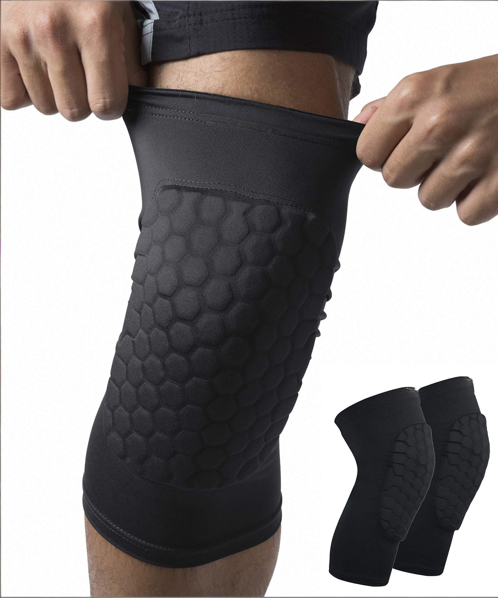 Honeycomb Knee Pads for Kids, Teens & Adults – Protective Compression Knee Guards for Basketball, Football, Cycling & Running(Black,M)