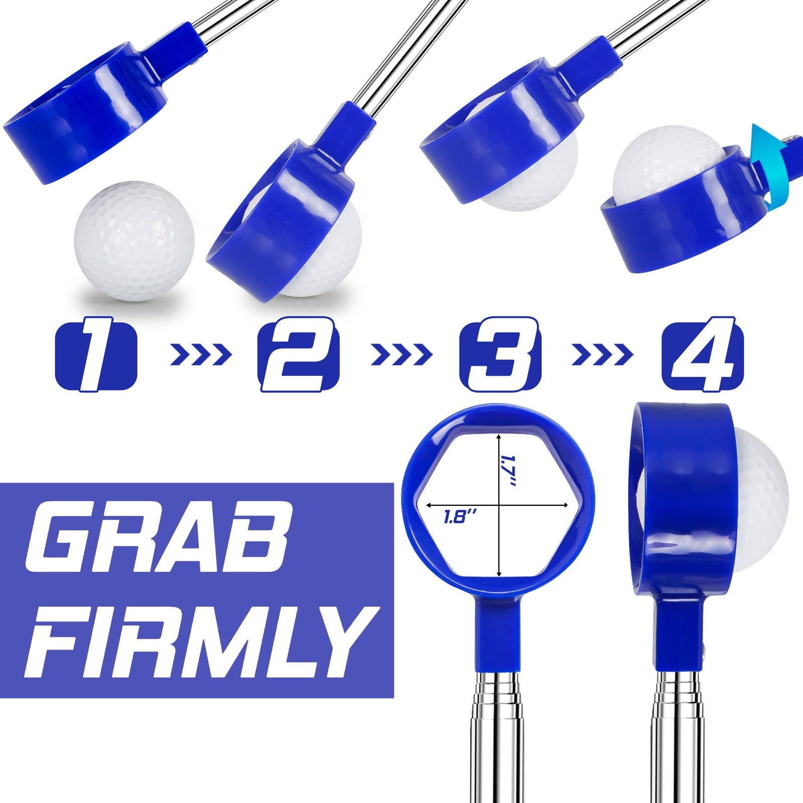 Telescopic Golf Ball Retriever 9FT – Blue Stainless Steel Pole with Durable Nylon Head for Water, Sand & Bush Retrieval (Blue)