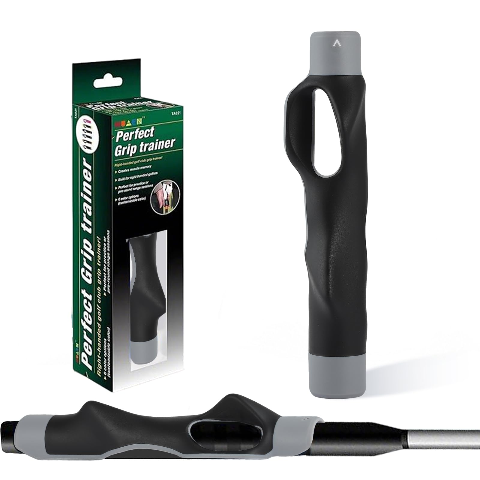 Golf Grip Trainer for Right-Handed Players – Correct Hand Position Tool with Non-Slip Rubber, Fits Most Clubs (Grey)