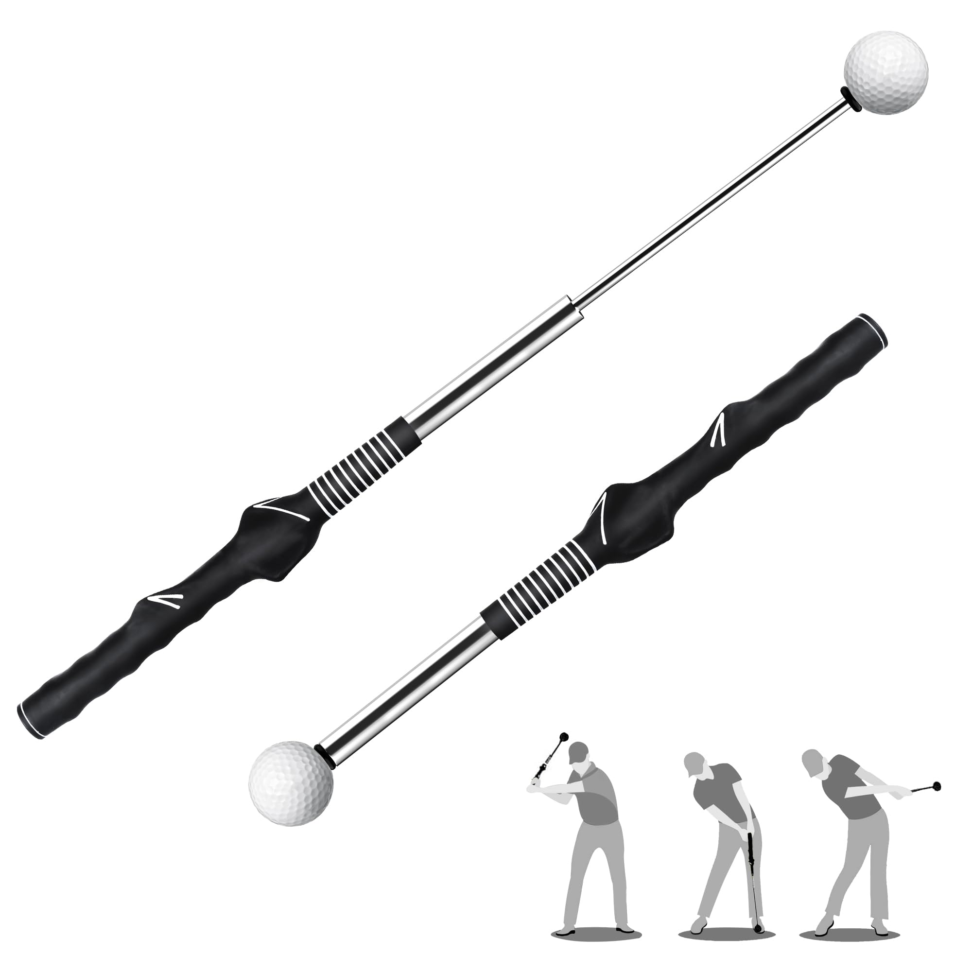 Retractable Golf Swing Trainer with Click Sound – Black Adjustable Tempo Training Aid for Home, Office & Driving Range Practice (Black)
