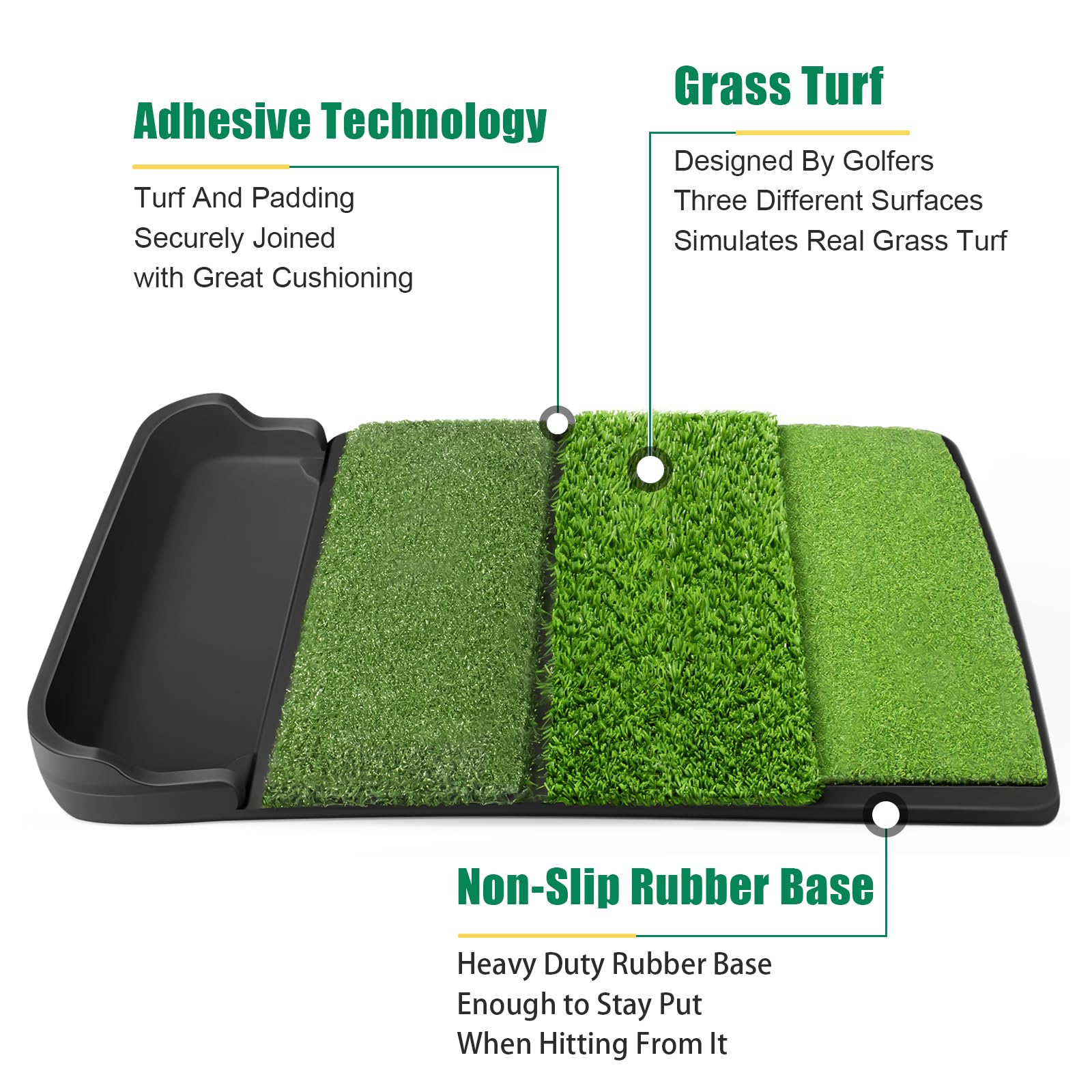 Foldable 4-in-1 Golf Practice Mat with Ball Tray – 24.5x17in Tri-Turf Hitting Pad for Indoor & Outdoor Training, Includes 8 Balls & 9 Tees (Green)
