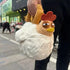 Cute Chicken Plush Handbag – White & Brown Kawaii Animal Tote for Girls & Women | Fun Gift Idea