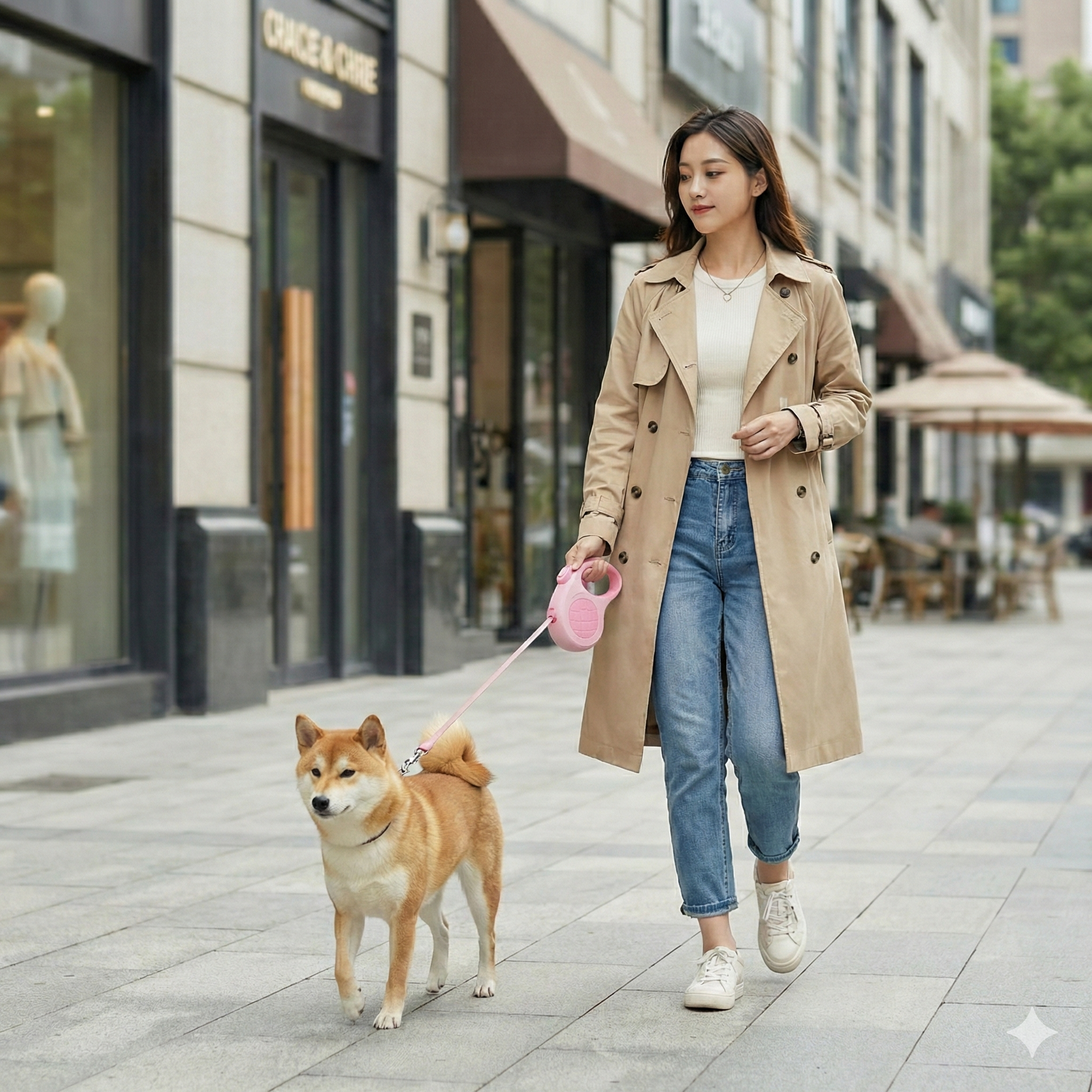 Retractable Dog Leash – 16.5 ft Automatic Walking Lead with One-Hand Brake Lock & Anti-Tangle Nylon Tape – Heavy-Duty 55 lb Capacity – Ideal for Small to Medium Dogs (Pink)