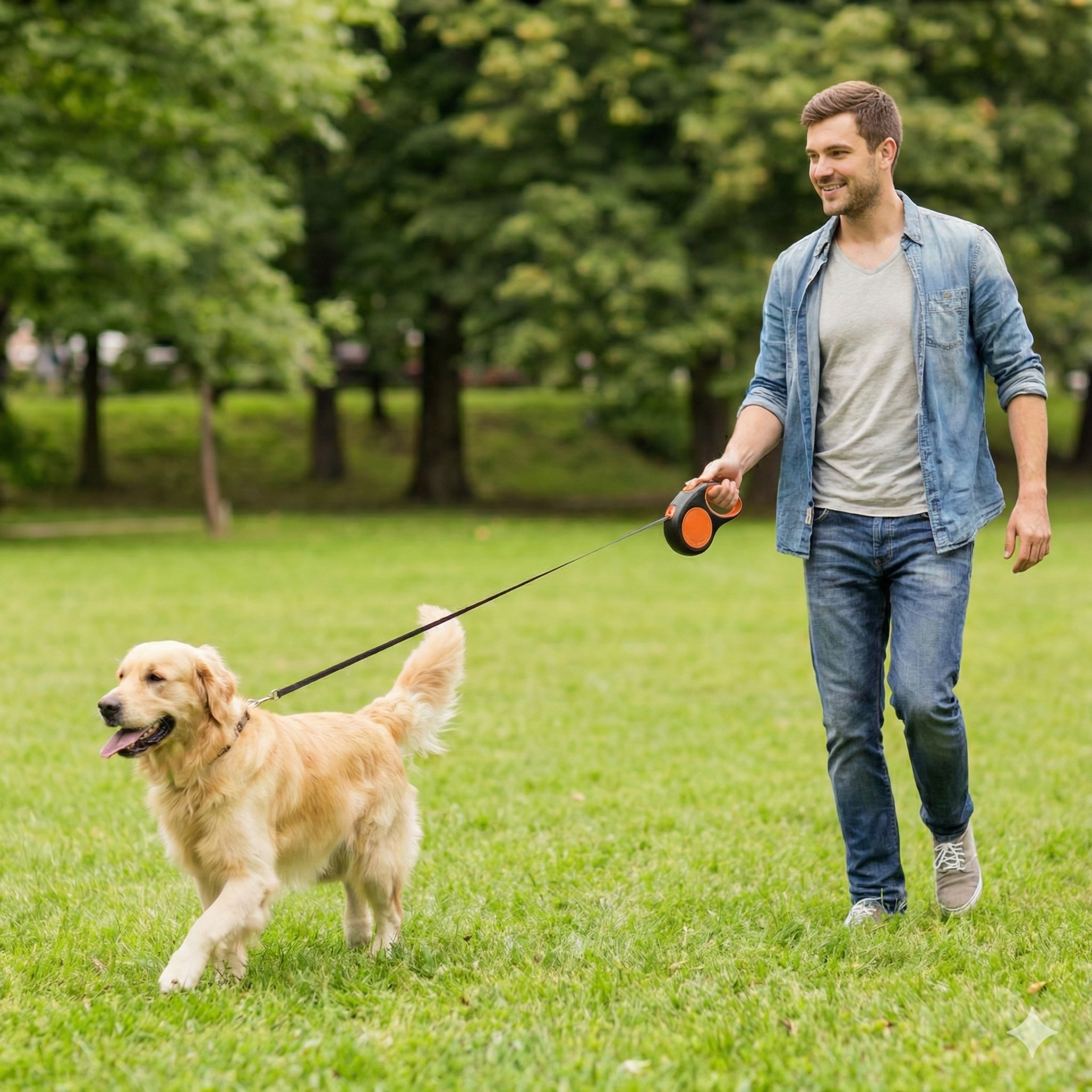Retractable Dog Leash – 16.5 ft Automatic Walking Lead with One-Hand Brake Lock & Anti-Tangle Nylon Tape – Heavy-Duty 55 lb Capacity – Ideal for Small to Medium Dogs (Black & Orange)