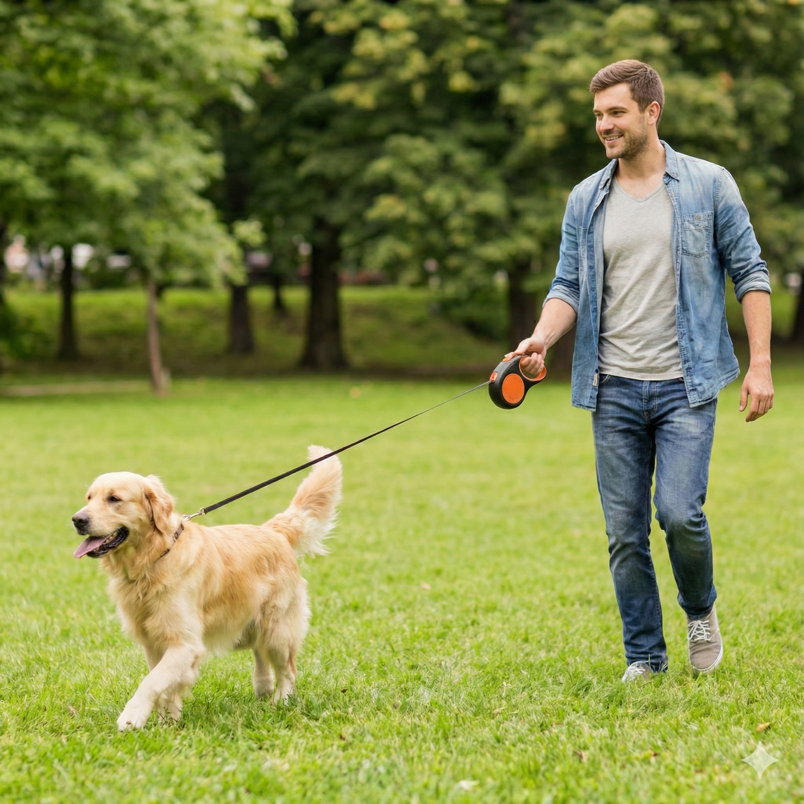 Retractable Dog Leash – 16.5 ft Automatic Walking Lead with One-Hand Brake Lock & Anti-Tangle Nylon Tape – Heavy-Duty 55 lb Capacity – Ideal for Small to Medium Dogs (Black & Orange)