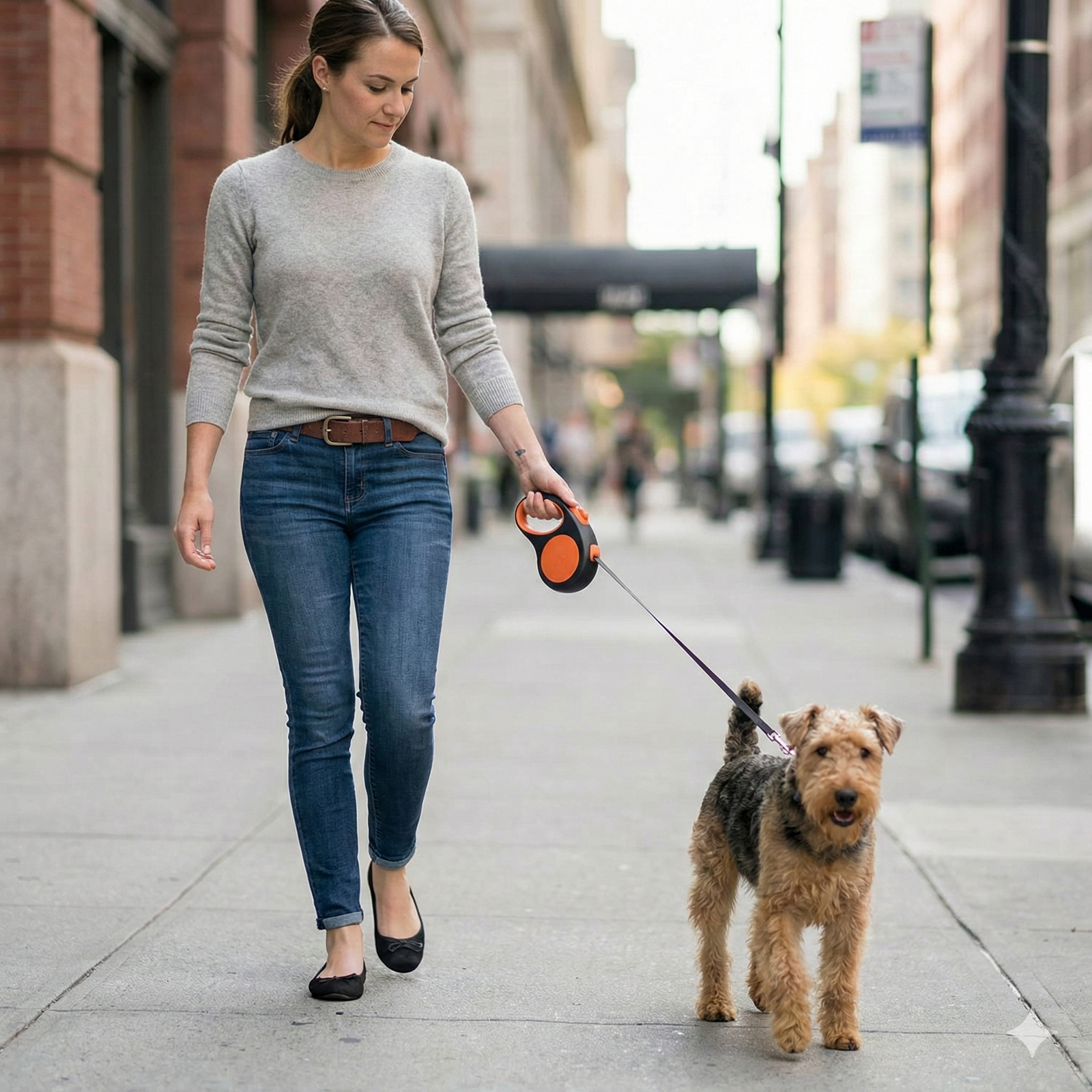 Retractable Dog Leash – 16.5 ft Automatic Walking Lead with One-Hand Brake Lock & Anti-Tangle Nylon Tape – Heavy-Duty 55 lb Capacity – Ideal for Small to Medium Dogs (Black & Orange)