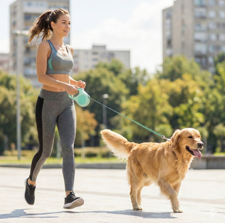Retractable Dog Leash – 16.5 ft Automatic Walking Lead with One-Hand Brake Lock & Anti-Tangle Nylon Tape – Heavy-Duty 55 lb Capacity – Ideal for Small to Medium Dogs (Green)