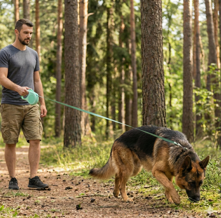 Retractable Dog Leash – 16.5 ft Automatic Walking Lead with One-Hand Brake Lock & Anti-Tangle Nylon Tape – Heavy-Duty 55 lb Capacity – Ideal for Small to Medium Dogs (Green)