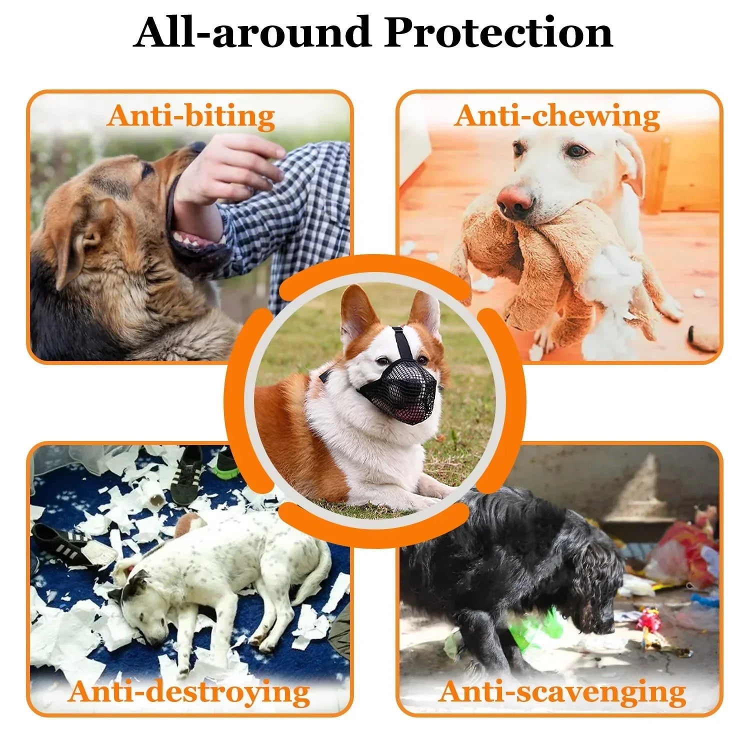 Soft Mesh Dog Muzzle for Small Medium Large Dogs – Breathable Adjustable Anti-Bite Chewing Guard with Overhead Strap – Fits Labrador, German Shepherd, Golden Retriever – 5 Sizes (Black,M)