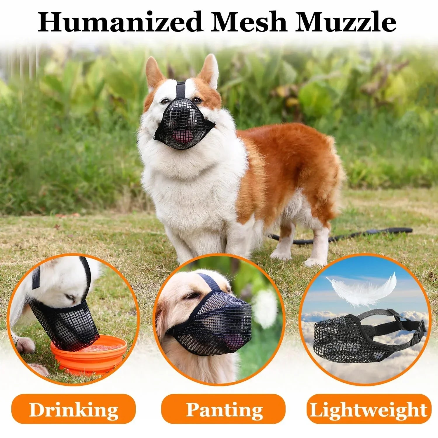 Soft Mesh Dog Muzzle for Small Medium Large Dogs – Breathable Adjustable Anti-Bite Chewing Guard with Overhead Strap – Fits Labrador, German Shepherd, Golden Retriever – 5 Sizes (Grey,S)