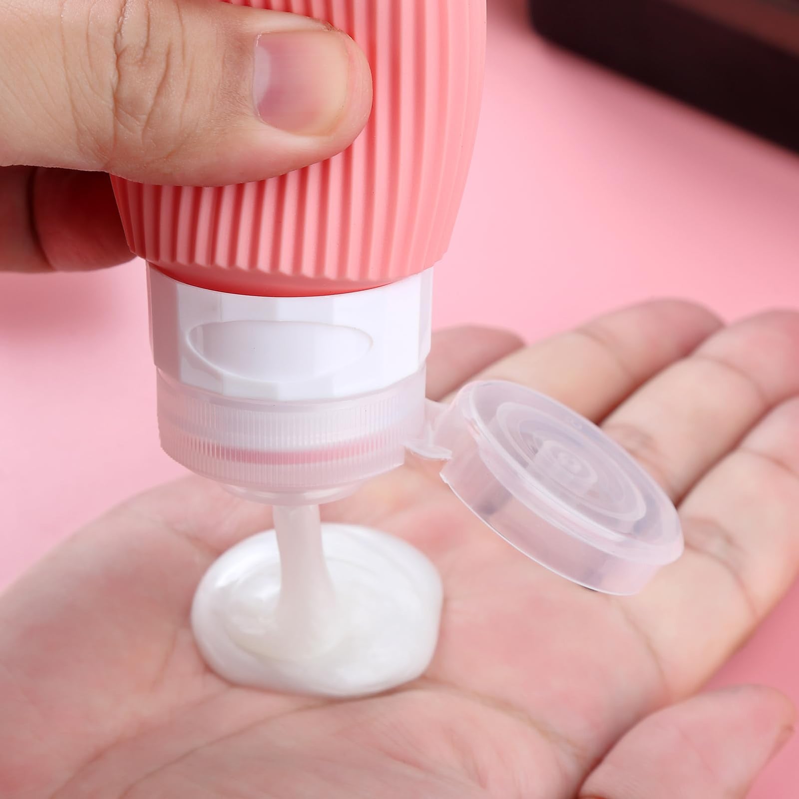 16-Piece Travel Bottle Set with Leak-Proof Silicone Squeeze Bottles – Reusable Toiletry Containers for Shampoo, Lotion, Makeup Remover (Pink)  | Other Colors Available in Store