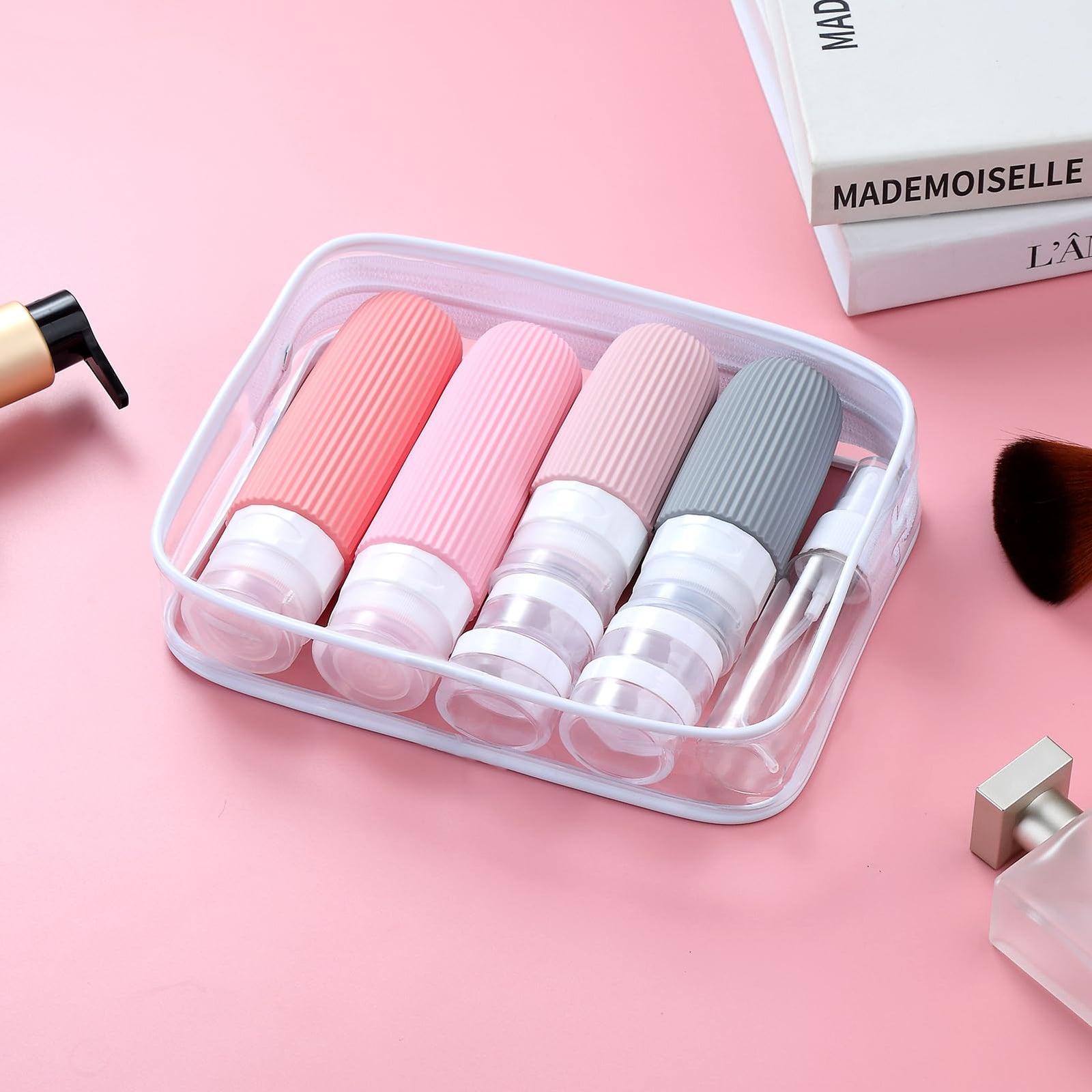 16-Piece Travel Bottle Set with Leak-Proof Silicone Squeeze Bottles – Reusable Toiletry Containers for Shampoo, Lotion, Makeup Remover (Pink)  | Other Colors Available in Store