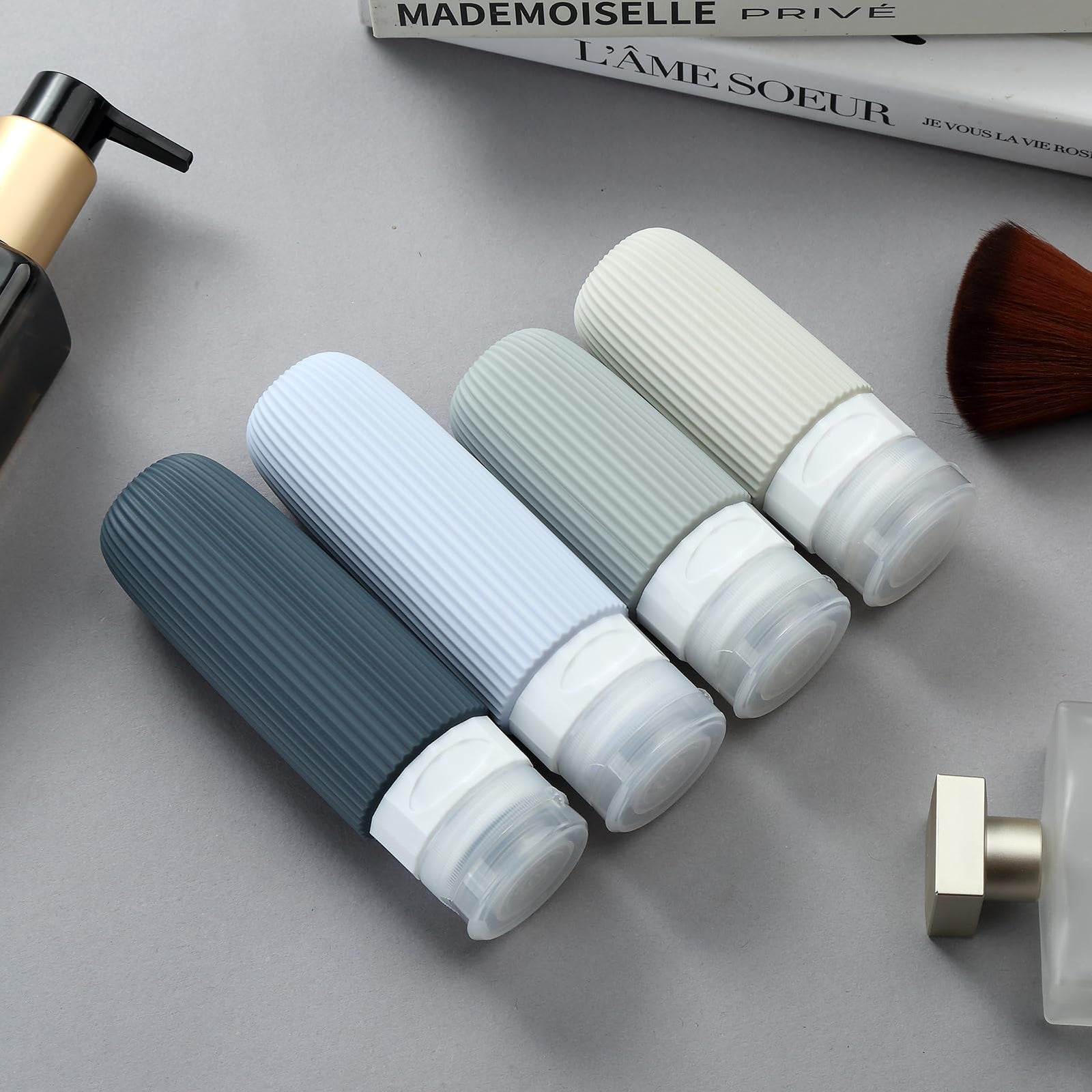 16-Piece Travel Bottle Set with Leak-Proof Silicone Squeeze Bottles – Reusable Toiletry Containers for Shampoo, Lotion, Makeup Remover (Grey)  | Other Colors Available in Store