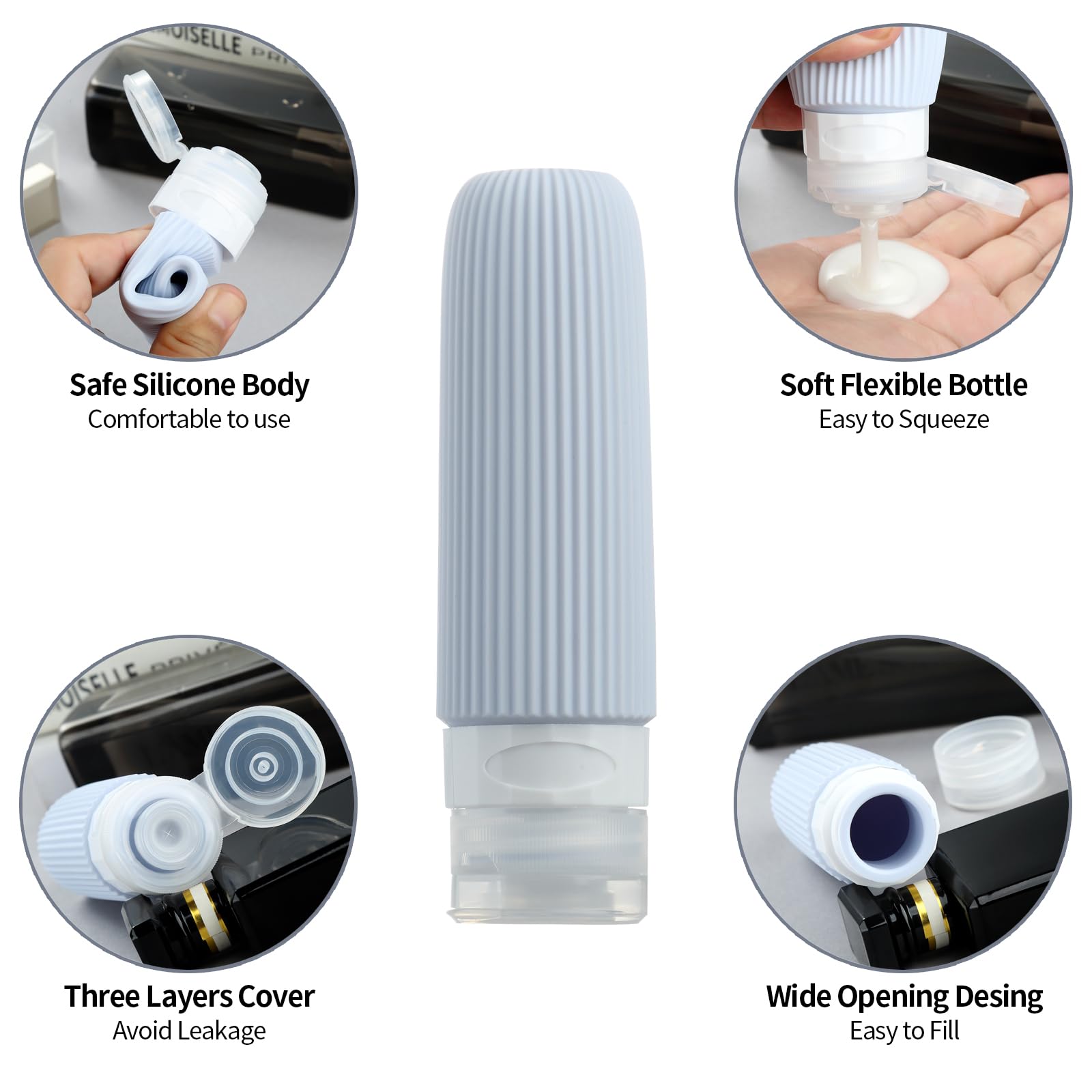 16-Piece Travel Bottle Set with Leak-Proof Silicone Squeeze Bottles – Reusable Toiletry Containers for Shampoo, Lotion, Makeup Remover (Grey)  | Other Colors Available in Store