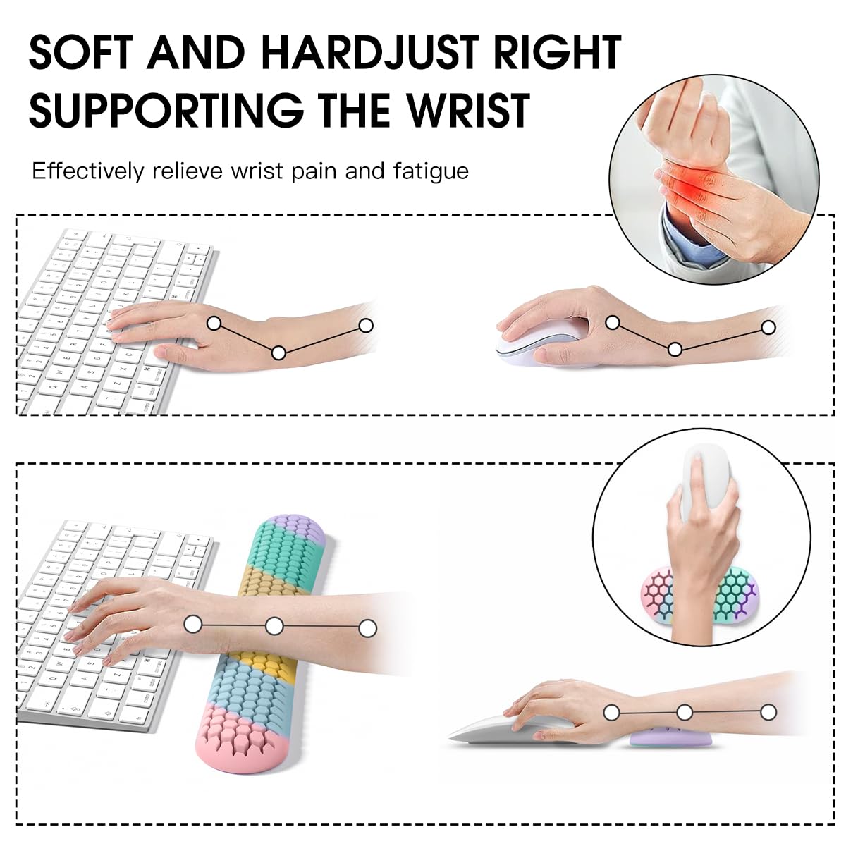 Ergonomic Silicone Wrist Rest Set – Keyboard & Mouse Support Pad with Honeycomb Design for Office, Gaming, and Home Use (Rainbow)
