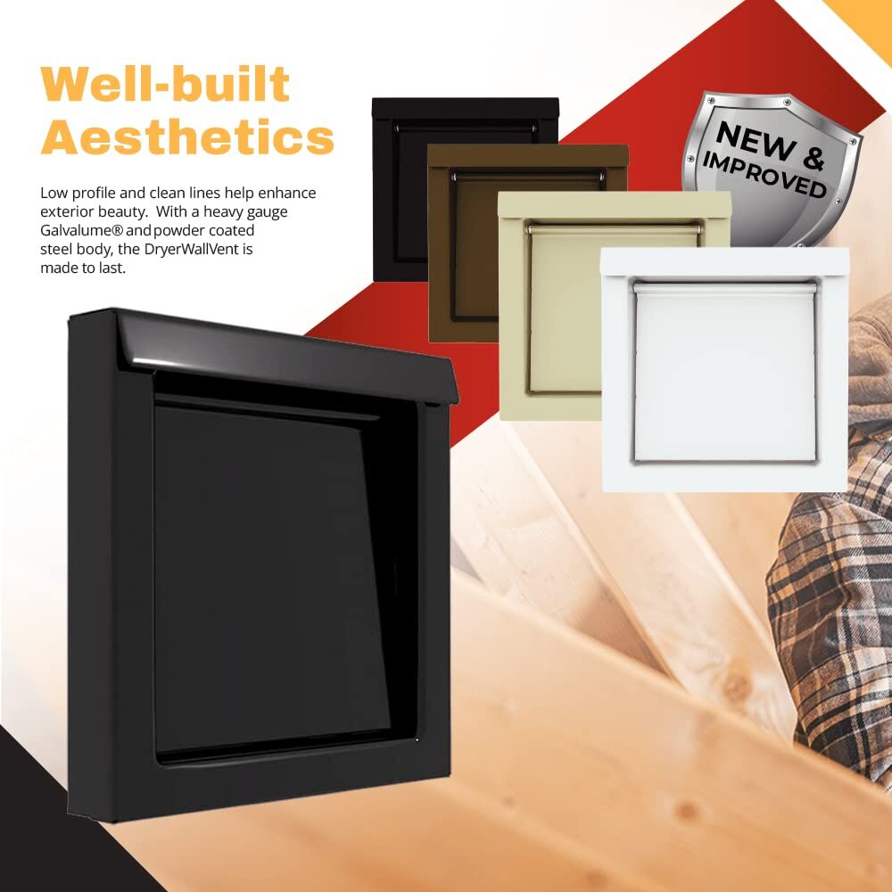 Black 4-Inch Dryer Vent Cover – Outdoor Wall Exhaust for Clothes Dryer & Bathroom Fan | Durable Galvalume Steel with Quiet Damper | Other Colours Available In-Store