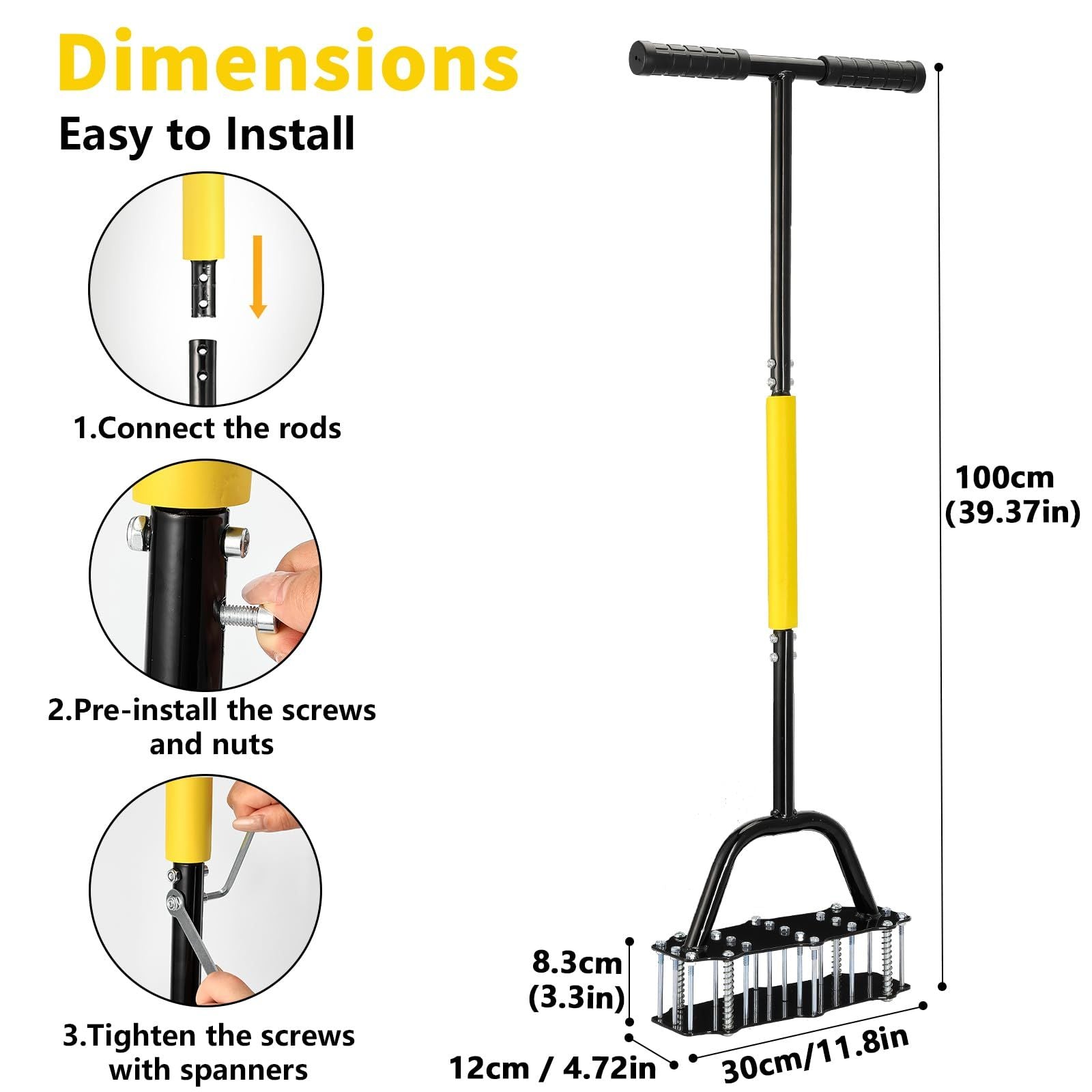 Manual Lawn Aerator Tool Automatic Dirt Clean Design with 17 Spikes Aerator Lawn Tool with Extended T-Handle, Easy-to-Assemble Soil Aerator with Gloves, Grass Aerator for Soil Loosening(black)