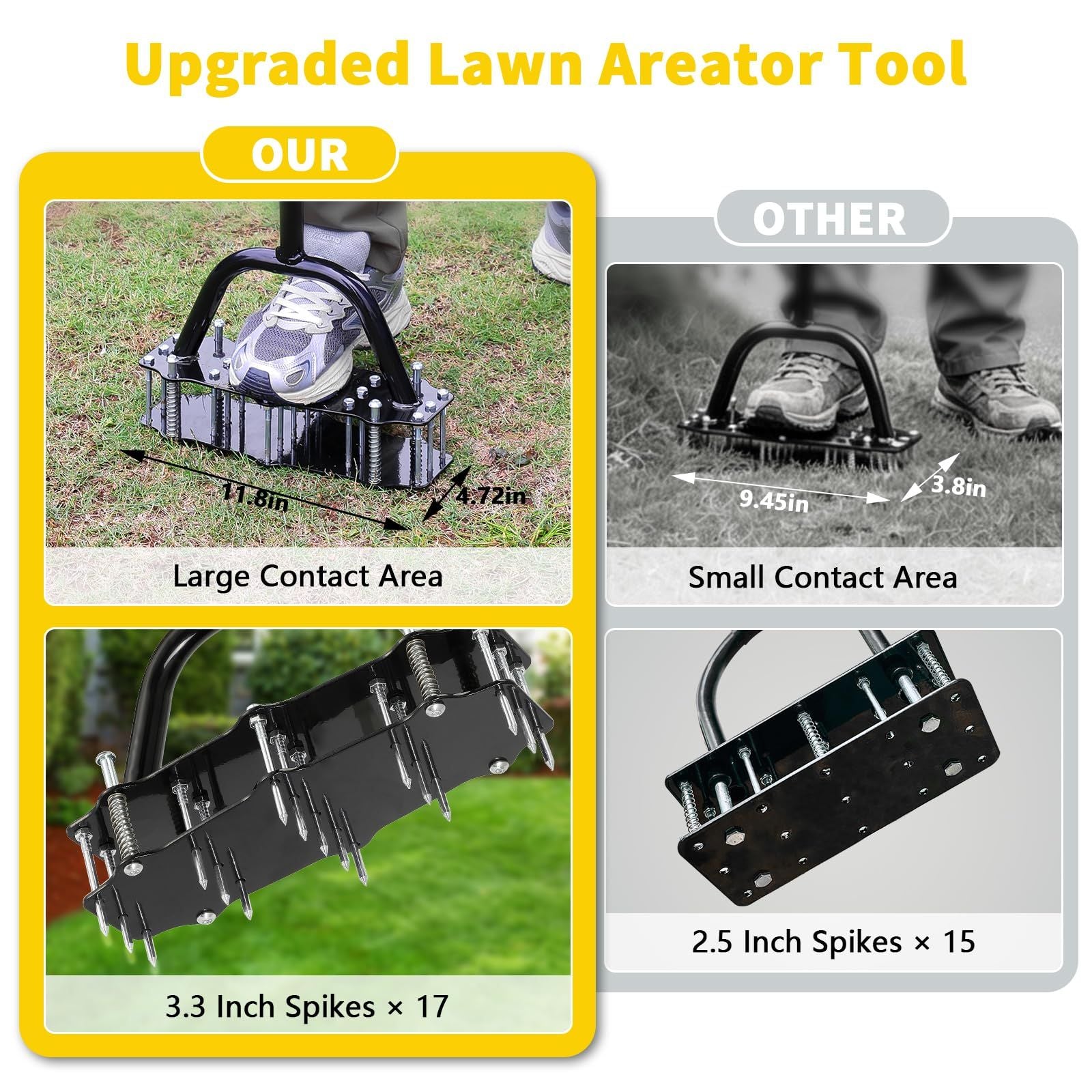 Manual Lawn Aerator Tool Automatic Dirt Clean Design with 17 Spikes Aerator Lawn Tool with Extended T-Handle, Easy-to-Assemble Soil Aerator with Gloves, Grass Aerator for Soil Loosening(black)