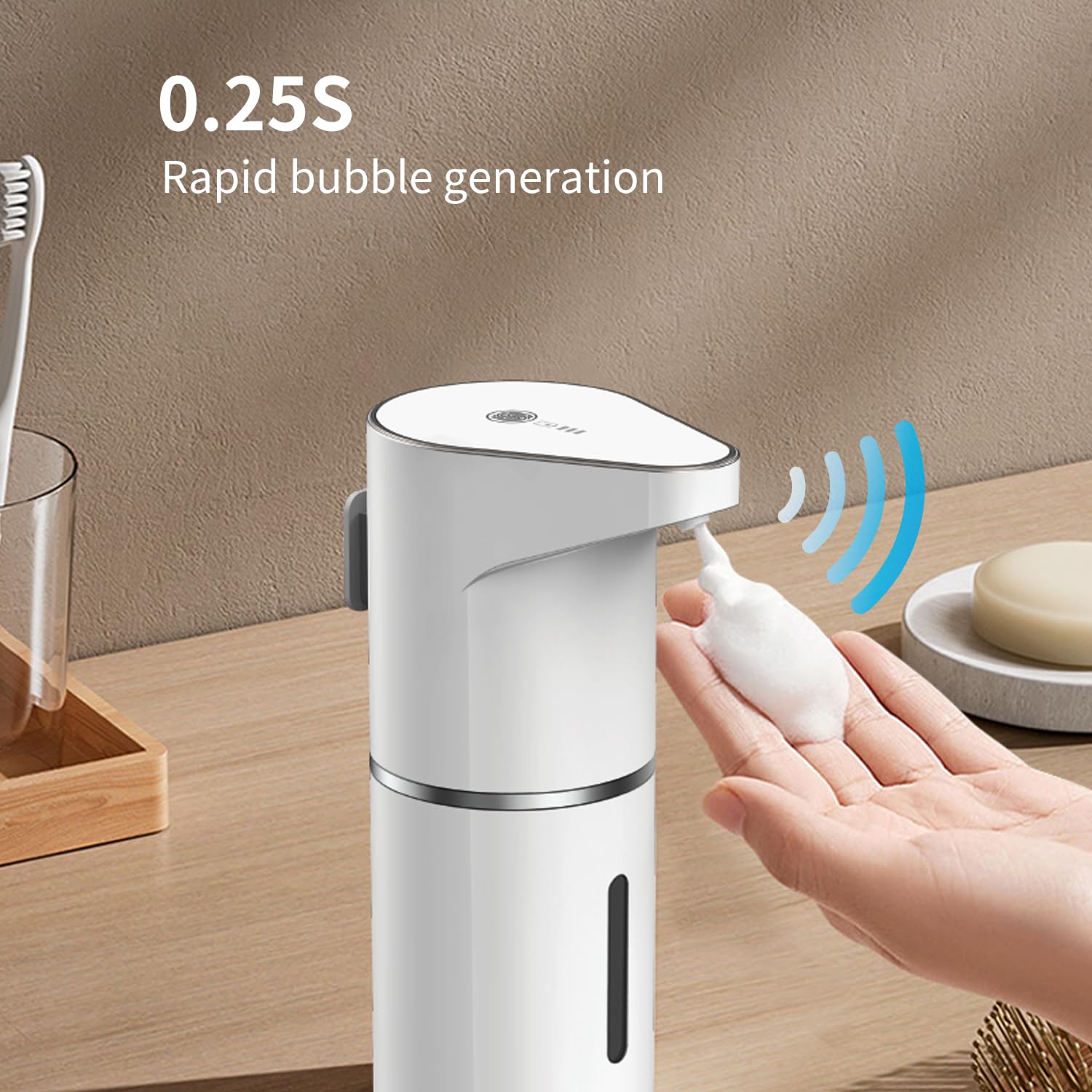 Automatic Sensor Foam Soap Dispenser – 350mL Rechargeable Touchless Hand Soap Pump with 3 Adjustable Levels & Type-C Charging (White)
