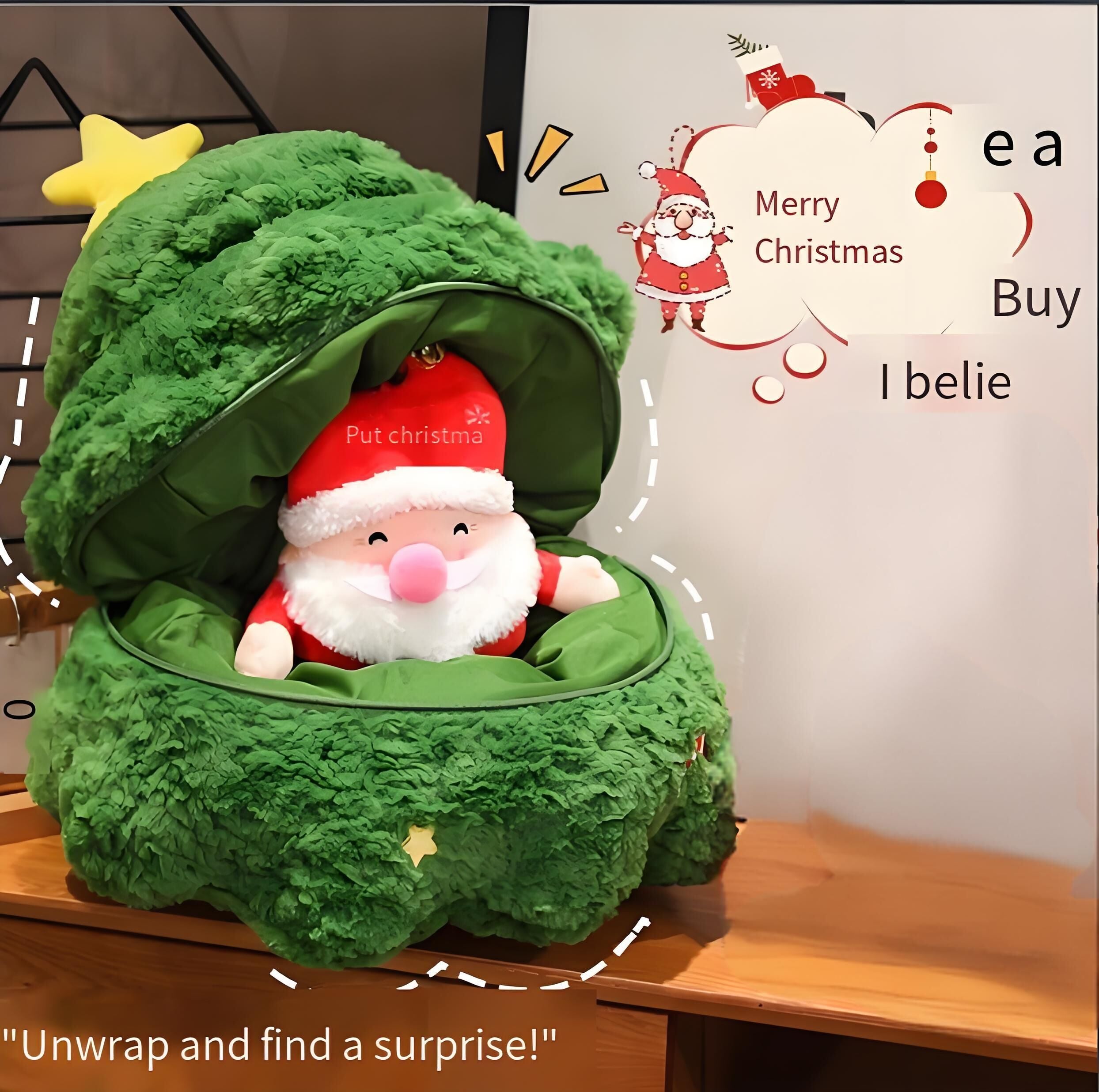 Christmas 4-in-1 Plush Set (Tree + Santa + Reindeer): Perfect Birthday/Christmas/Party Gift for Boys, Girls & Adults