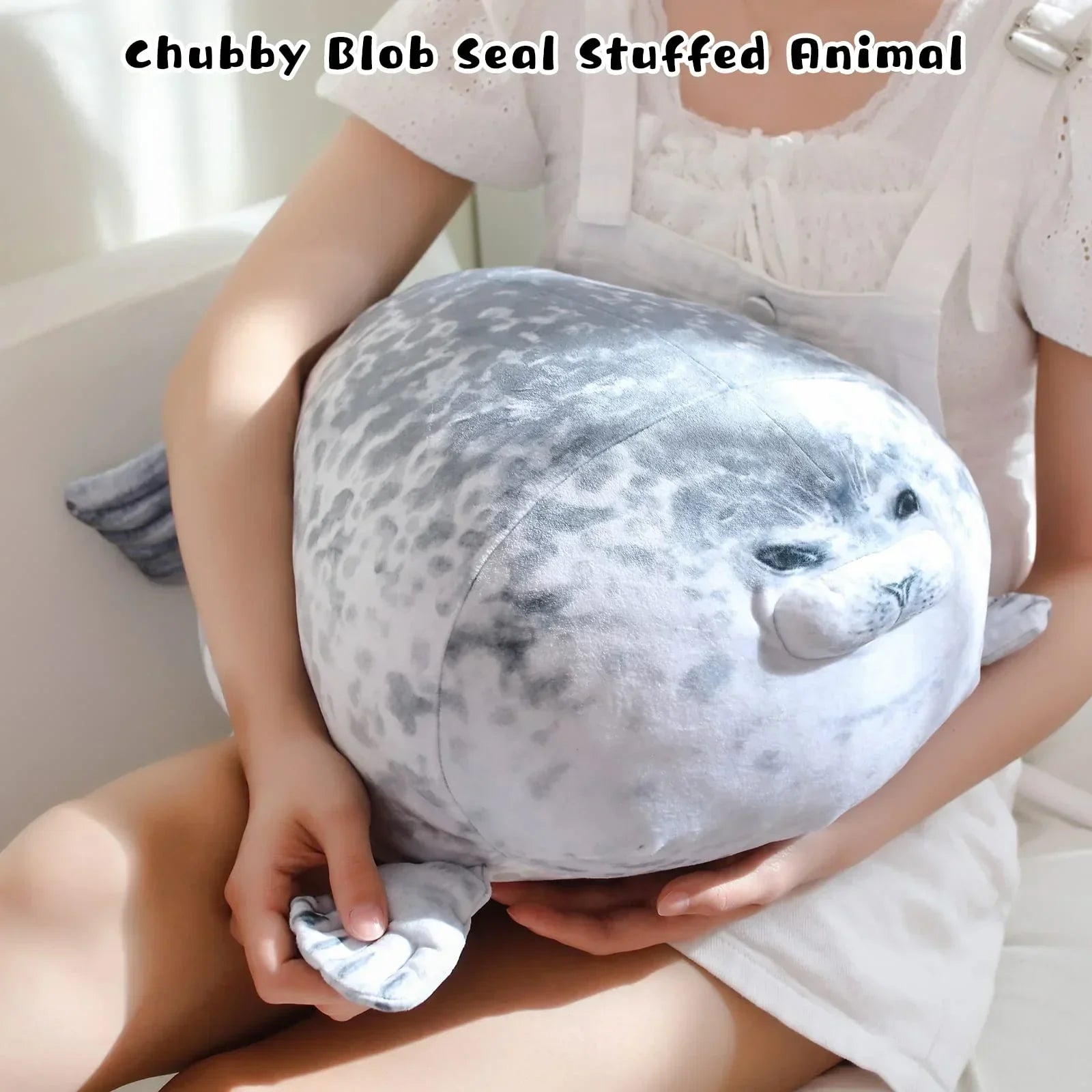 Gray Chubby Seal Plush Pillow with 4 Baby Seals Inside: Soft Stuffed Animal for Kids, Hug Pillow & Room Decor – Perfect Gift for Children