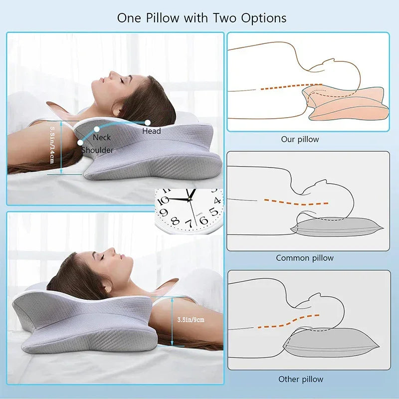 High-Performance Butterfly Memory Foam Pillow – 15° Cervical Support, Cooling Gel Cover, Ergonomic Contour Design for Neck Pain Relief & Deep Sleep – Ideal for Side & Back Sleepers (White & Gray)