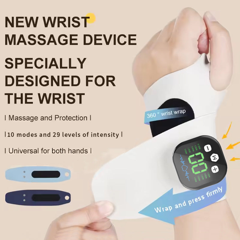 Smart Wrist Massage Brace with 10 Modes & 29 Intensity Levels – Rechargeable Heat Therapy and TENS for Pain Relief, Carpal Tunnel Support, and Joint Comfort (White)  | Blue Version Available In-Store