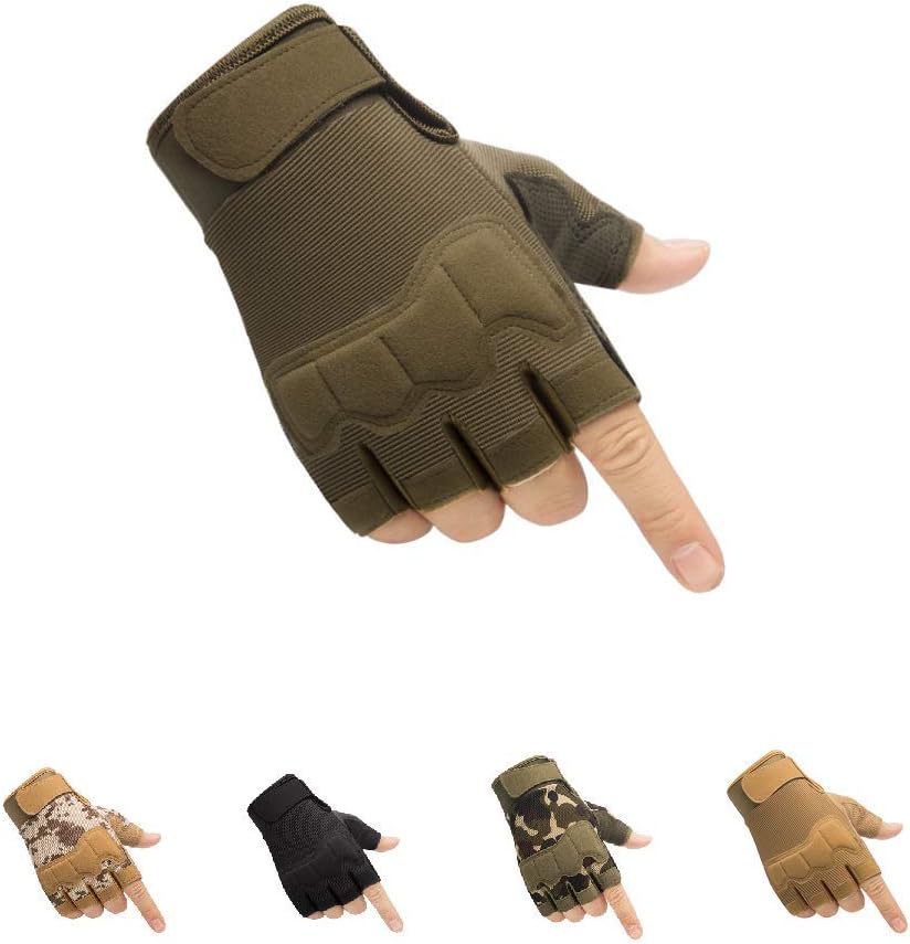 Tactical Fingerless Gloves with Knuckle Protection – Breathable Outdoor Gloves for Shooting, Hunting, Cycling, and Training (Green,XL)