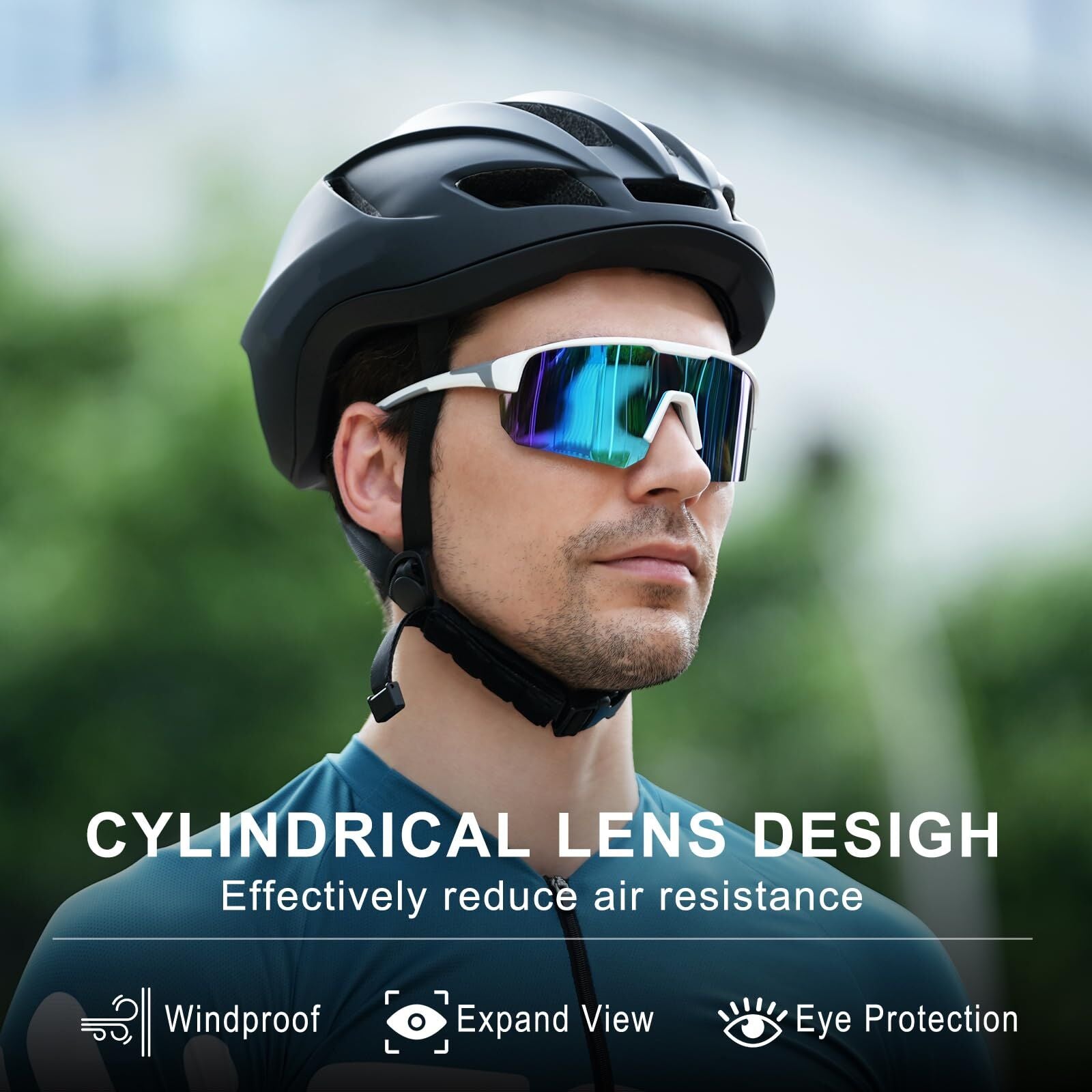 High-End Polarized Sports Sunglasses for Men Women – UV400 Protection, Anti-Fog, Lightweight TR90 Frame, Removable Lens, Ideal for Cycling, Running, Fishing, Golf (White & Blue)