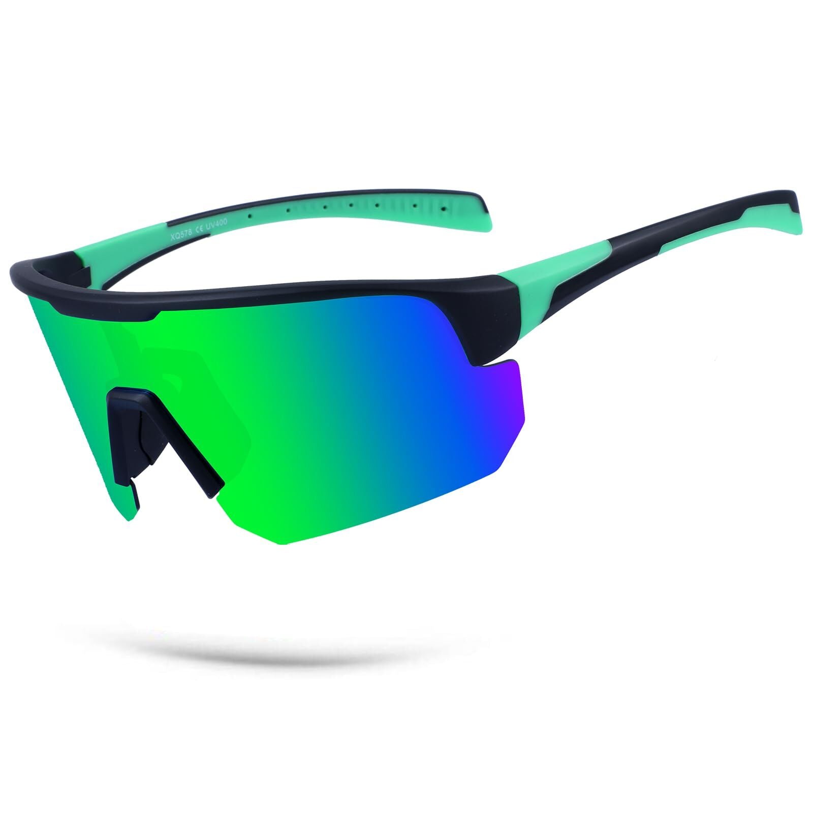 High-End Polarized Sports Sunglasses for Men Women – UV400 Protection, Anti-Fog, Lightweight TR90 Frame, Removable Lens, Ideal for Cycling, Running, Fishing, Golf (Black & Green)