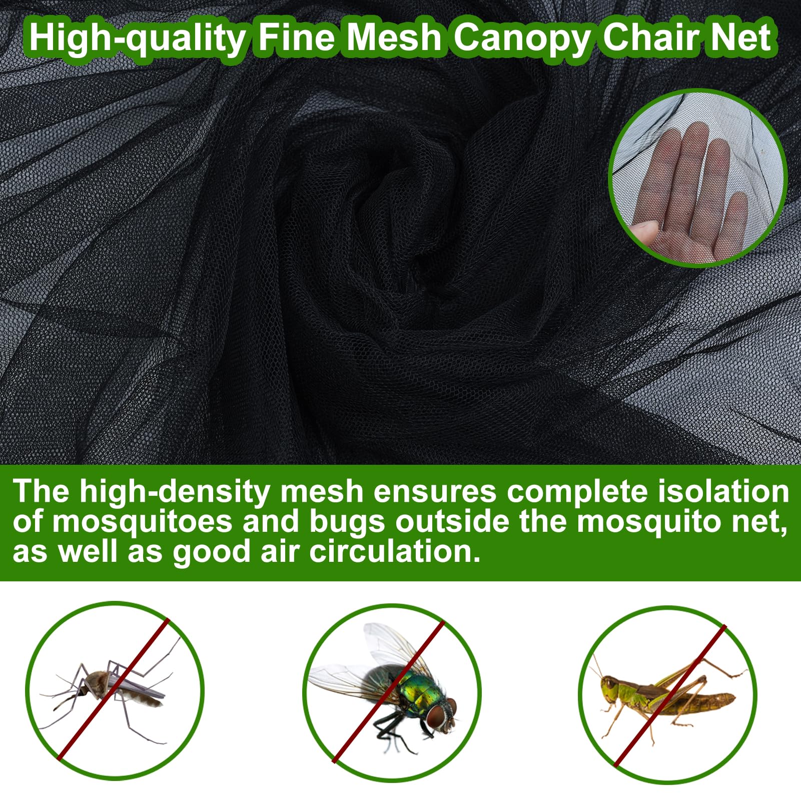 Outdoor Mosquito Net Chair Cover with Canopy – UV & Waterproof, Zippered Entry, Breathable Mesh Tent for Camping, Fishing, Beach Use (Black)