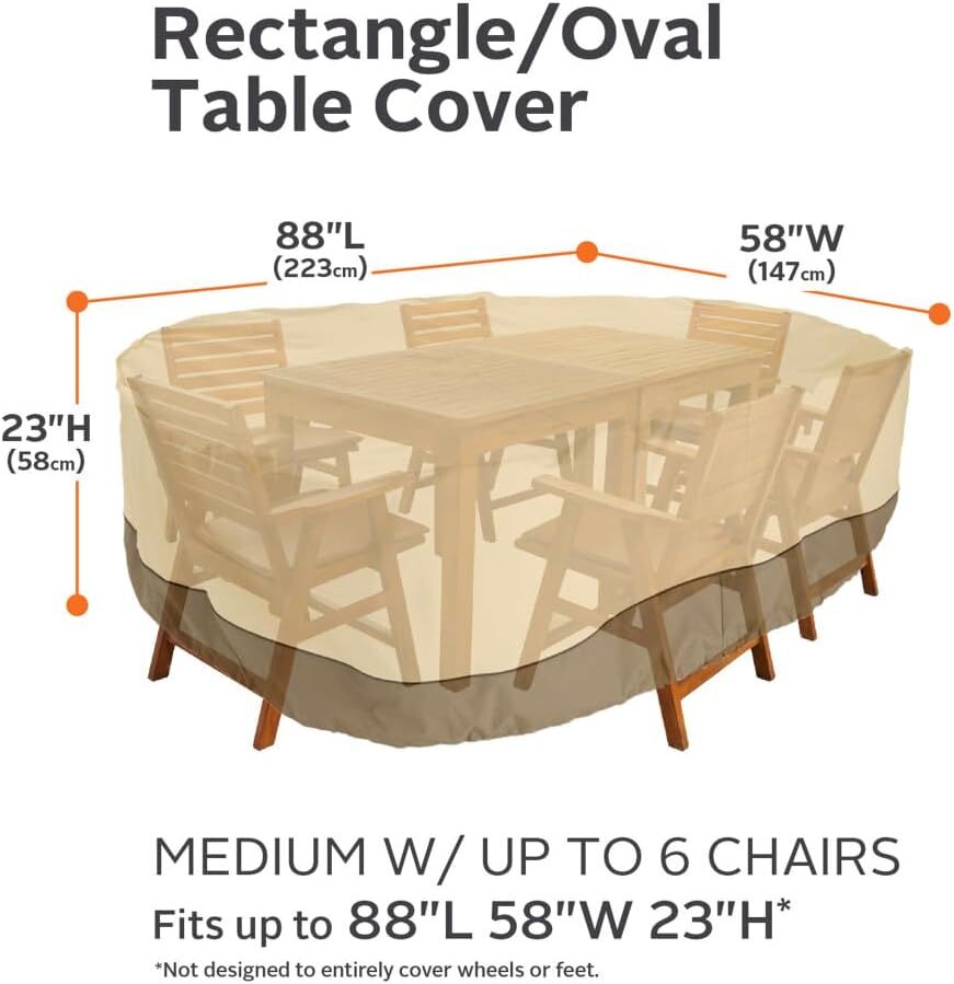 Patio Table & Chair Cover with Umbrella Hole: Water-Resistant Outdoor Furniture Cover for Rectangular/Oval Garden Sets(223x147x58 cm LxWxH)