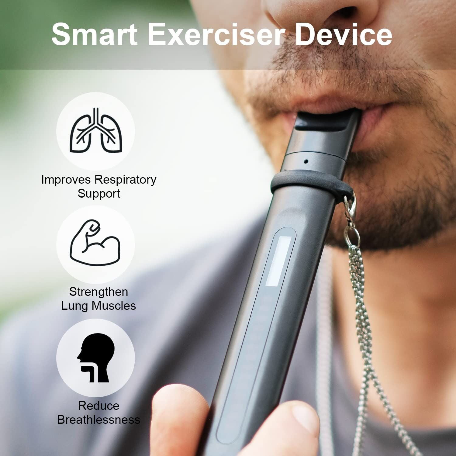 Portable Smart Breathing Trainer – Rechargeable Respiratory Exercise Device with LED Progress Bar | Boost Lung Capacity & Endurance for Athletes, Runners & Fitness Enthusiasts