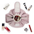 High-Capacity Barrel-Style Cosmetic Bag with Double Drawstring Closure – Water-Resistant, Padded Lining, Inner Zipper & Mesh Pocket – Ideal for Travel & Daily Use (Pink)