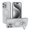 Magnetic Shockproof Case with 360-Degree Rotating Ring Stand for iPhone 16 Pro – Slim Protective Phone Cover with Airbag Corners and Wireless Charging Support for Home, Office, Travel and Daily Use (Grey)