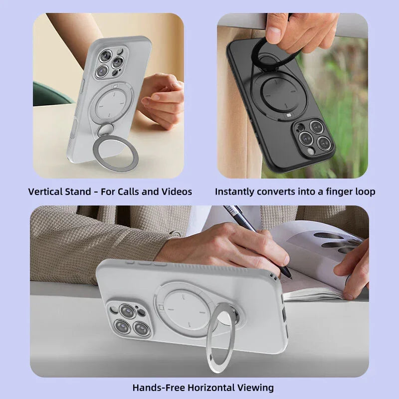 Magnetic Shockproof Case with 360-Degree Rotating Ring Stand for iPhone 16 Pro – Slim Protective Phone Cover with Airbag Corners and Wireless Charging Support for Home, Office, Travel and Daily Use (Purple)