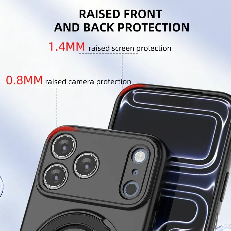 Magnetic Shockproof Phone Case with 360-Degree Rotating Ring Stand and Wireless Charging Support for iPhone 17 Pro – Slim Protective Cover Designed for Home Use, Office Work, Travel, Commuting and Everyday On-the-Go Lifestyle (Orange)