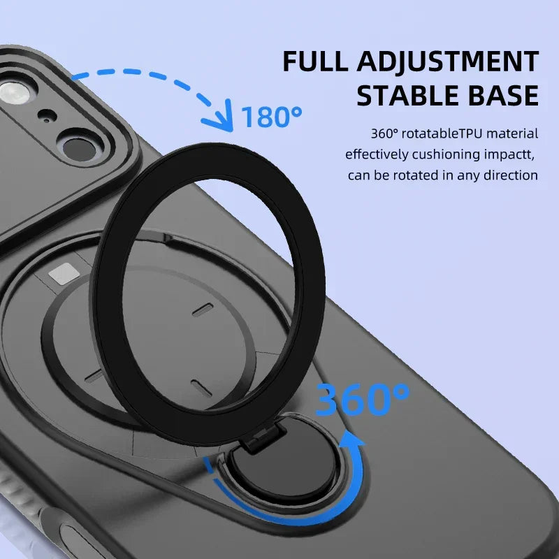 Magnetic Shockproof Phone Case with 360-Degree Rotating Ring Stand and Wireless Charging Support for iPhone 17 Pro – Slim Protective Cover Designed for Home Use, Office Work, Travel, Commuting and Everyday On-the-Go Lifestyle (Black)