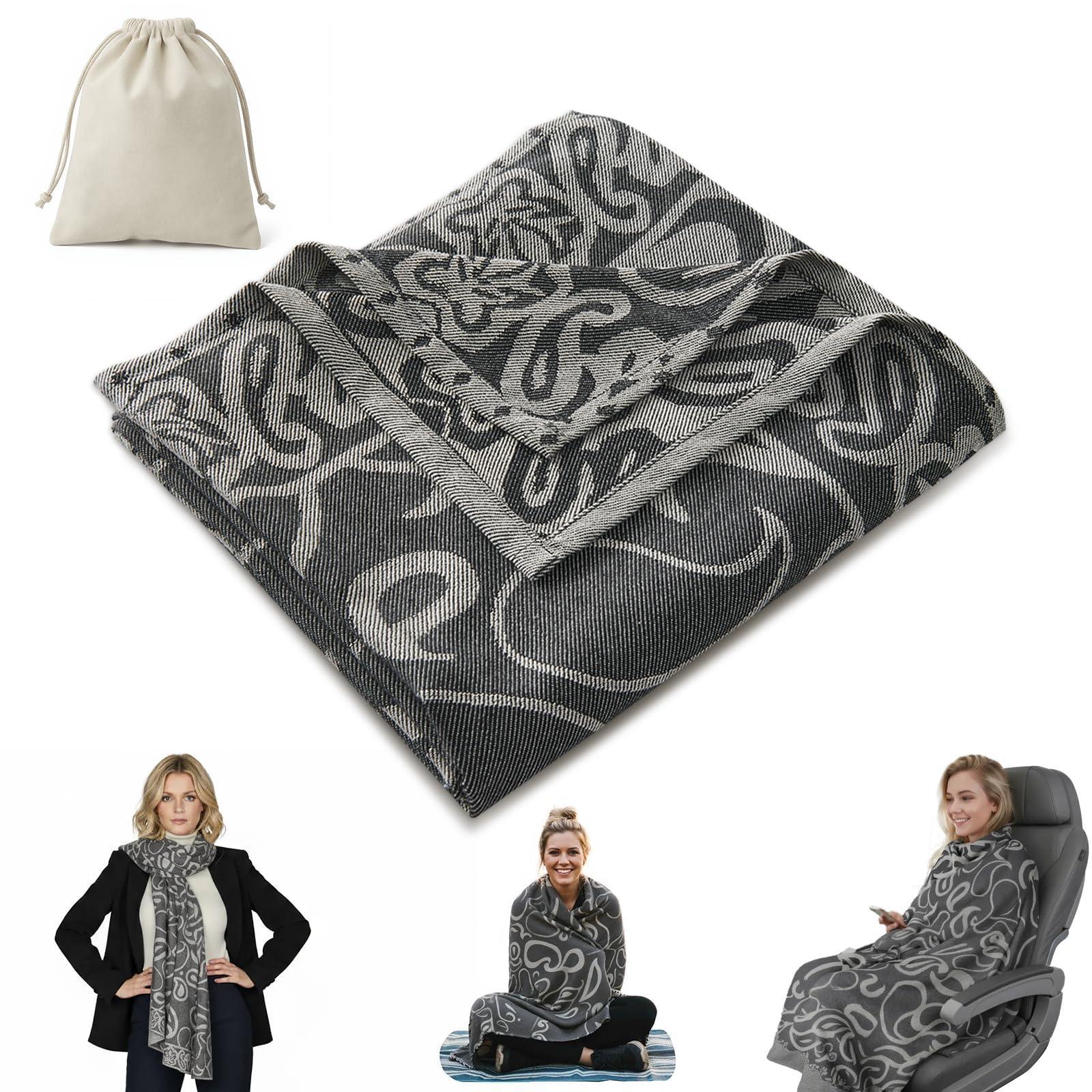 Premium Travel Blanket – Ultra-Soft Knit Wrap for Airplane, Car, Office Naps, and Gifts – Lightweight, Breathable, and Stylish with Storage Bag (Black)