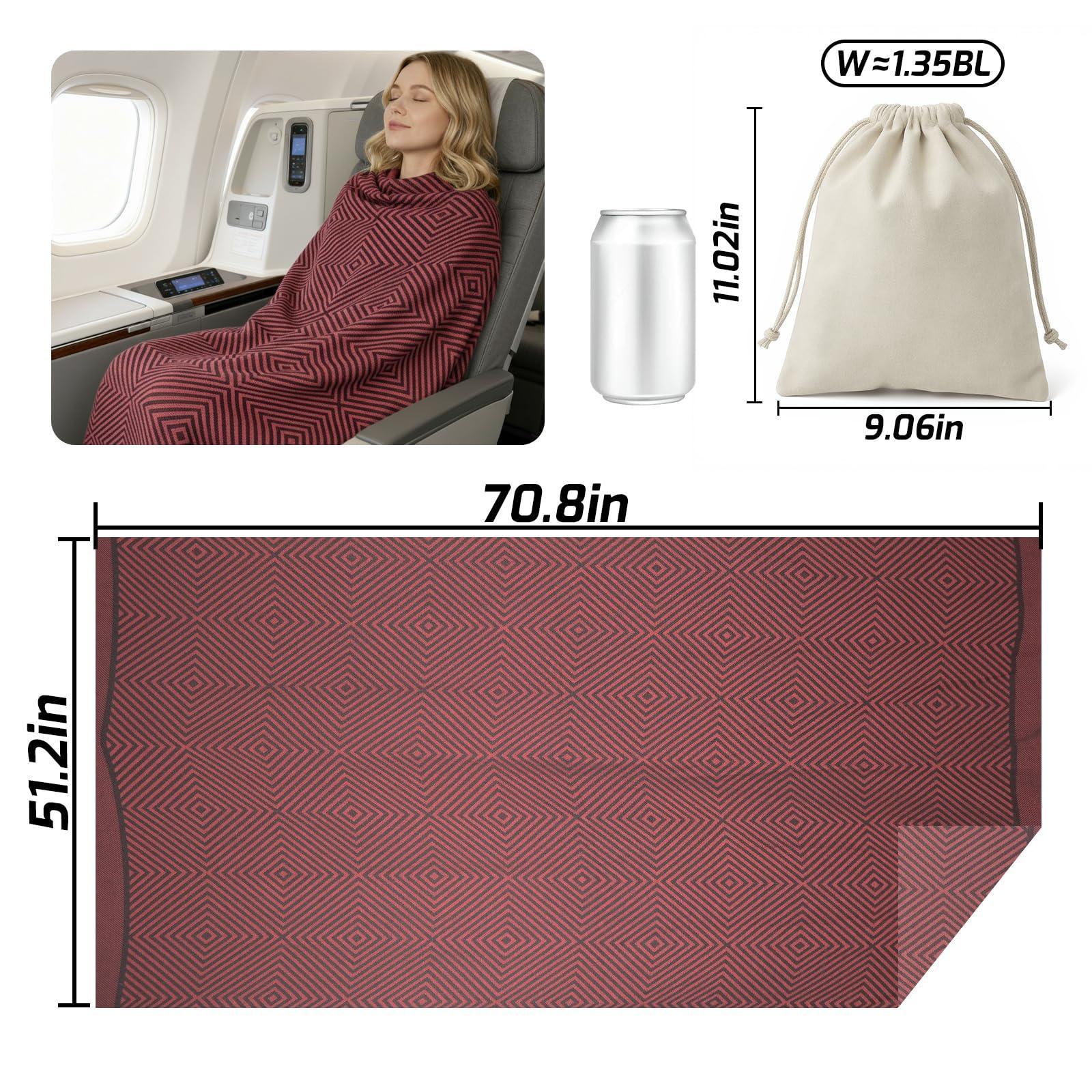 Premium Travel Blanket – Ultra-Soft Knit Wrap for Airplane, Car, Office Naps, and Gifts – Lightweight, Breathable, and Stylish with Storage Bag (Red)
