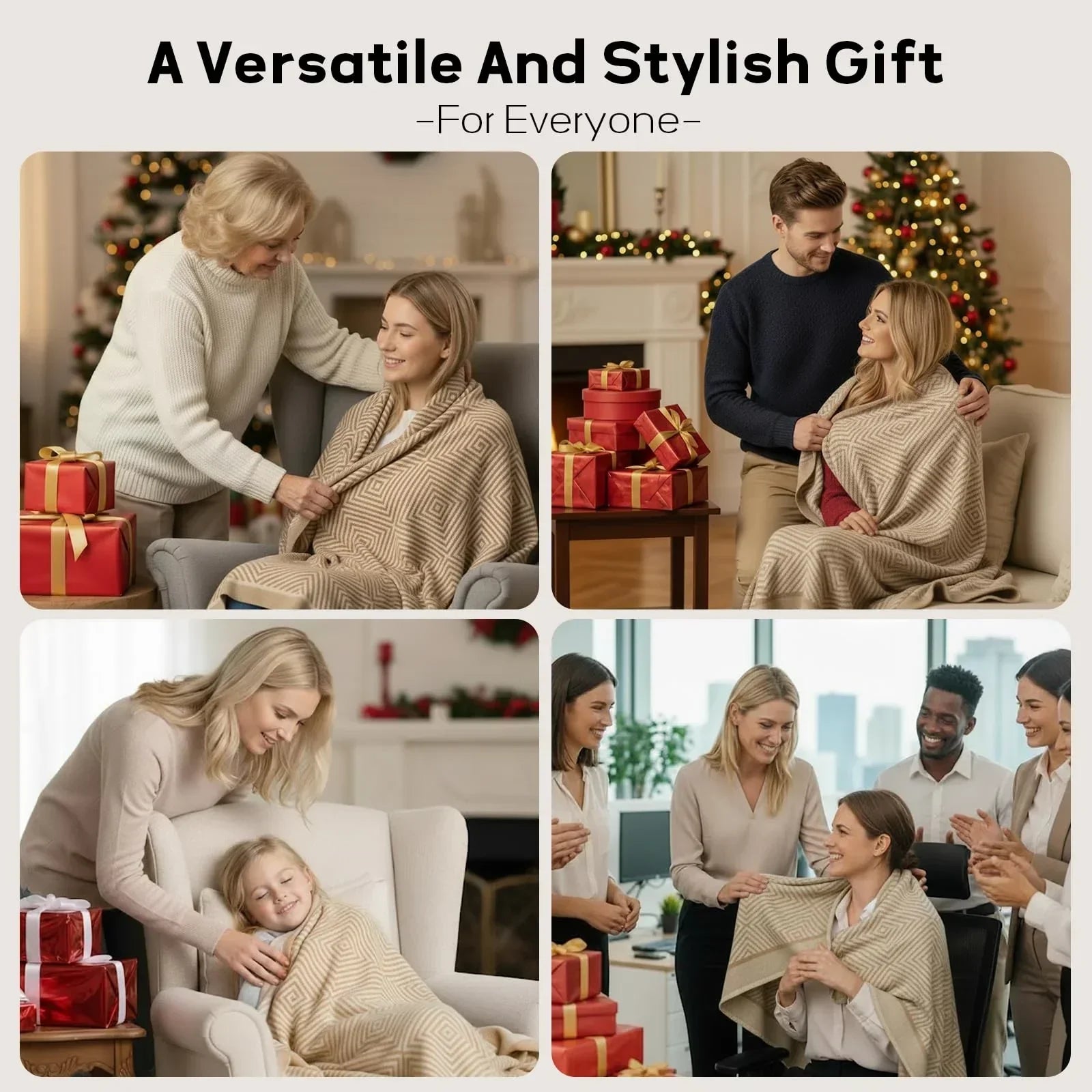 Premium Travel Blanket – Ultra-Soft Knit Wrap for Airplane, Car, Office Naps, and Gifts – Lightweight, Breathable, and Stylish with Storage Bag (Khaki)