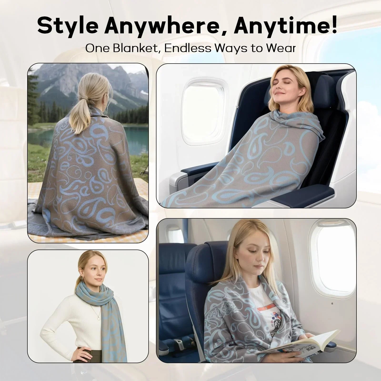 Premium Travel Blanket – Ultra-Soft Knit Wrap for Airplane, Car, Office Naps, and Gifts – Lightweight, Breathable, and Stylish with Storage Bag (Blue)