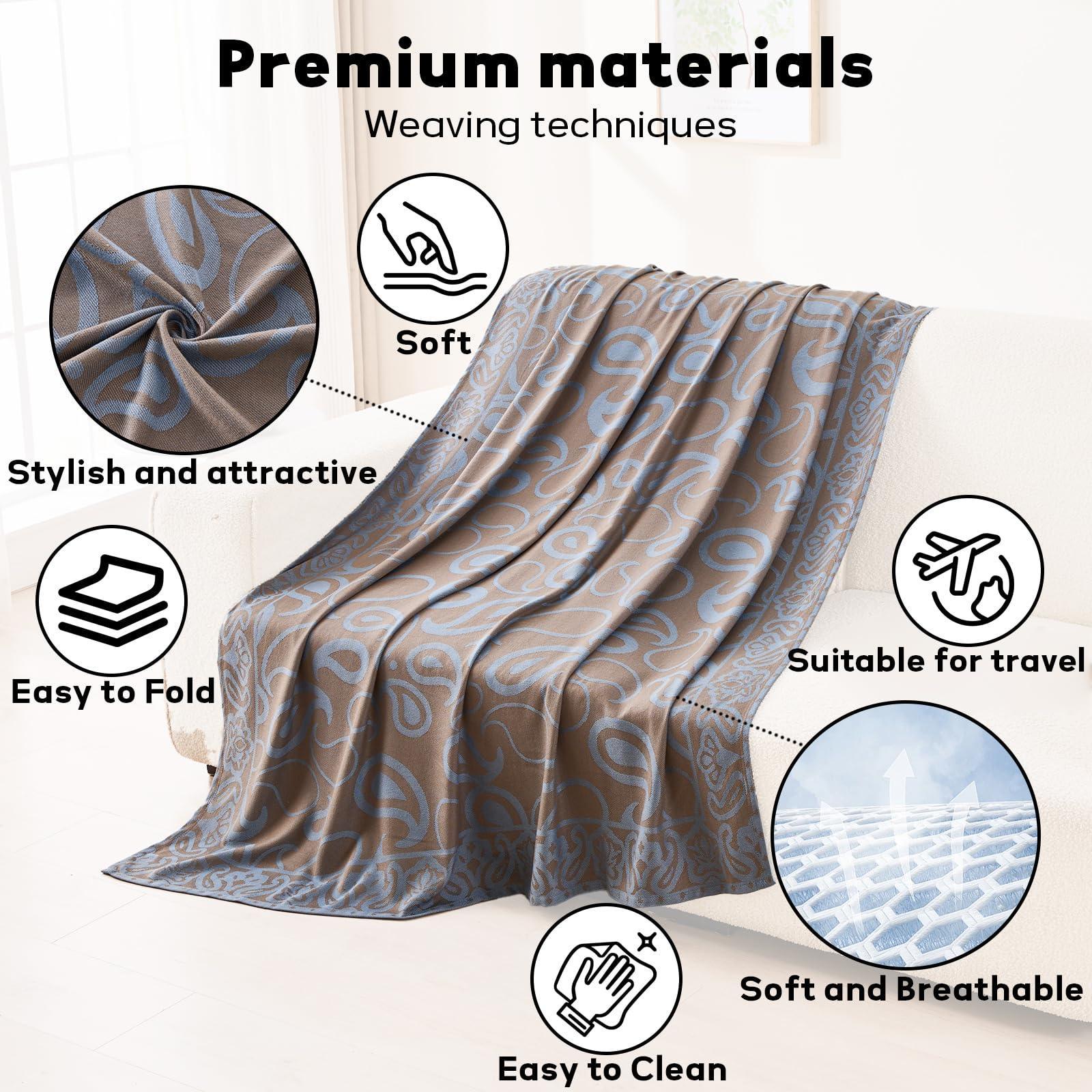 Premium Travel Blanket – Ultra-Soft Knit Wrap for Airplane, Car, Office Naps, and Gifts – Lightweight, Breathable, and Stylish with Storage Bag (Blue)