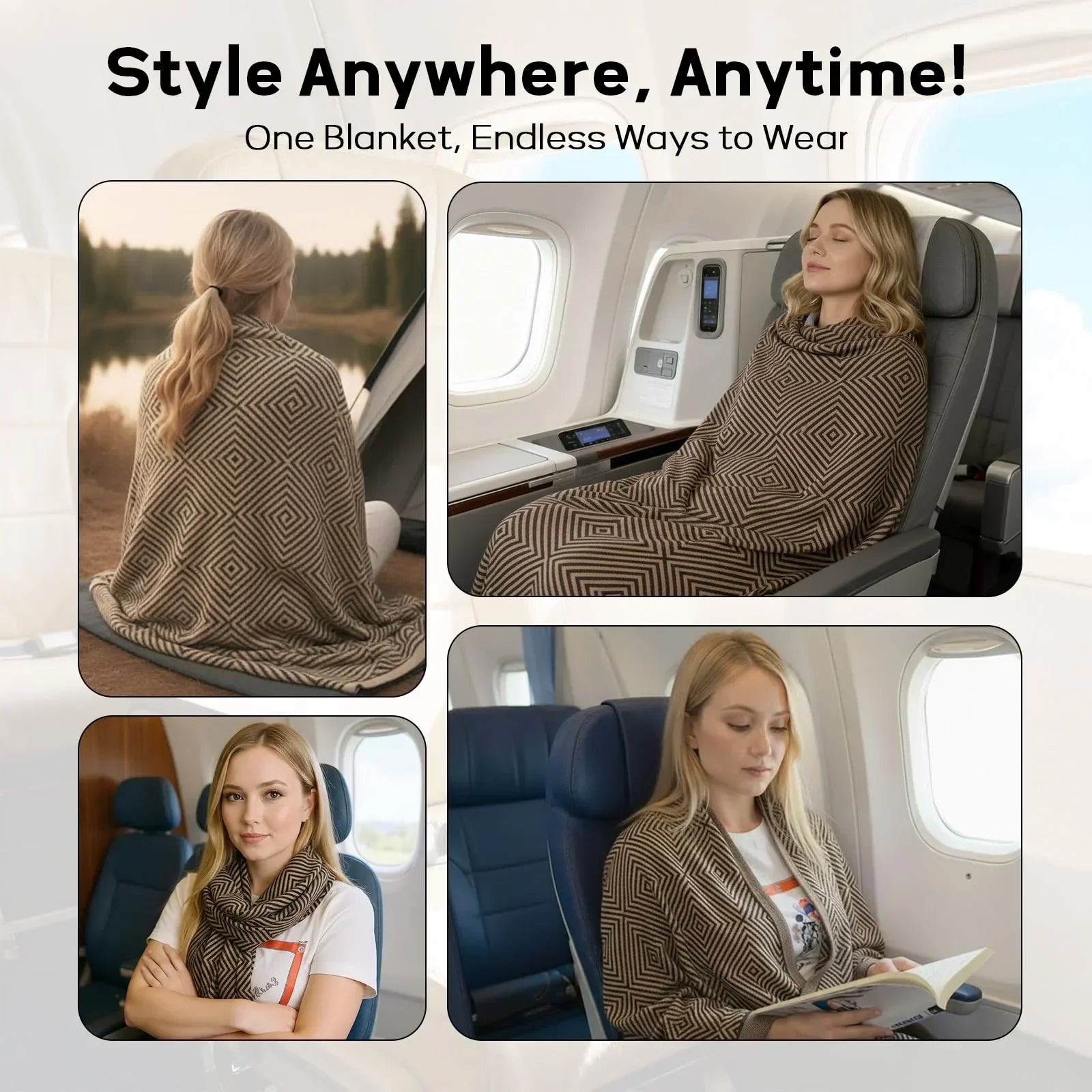 Premium Travel Blanket – Ultra‑Soft Knit, Lightweight, Portable Bag/Pillow Combo