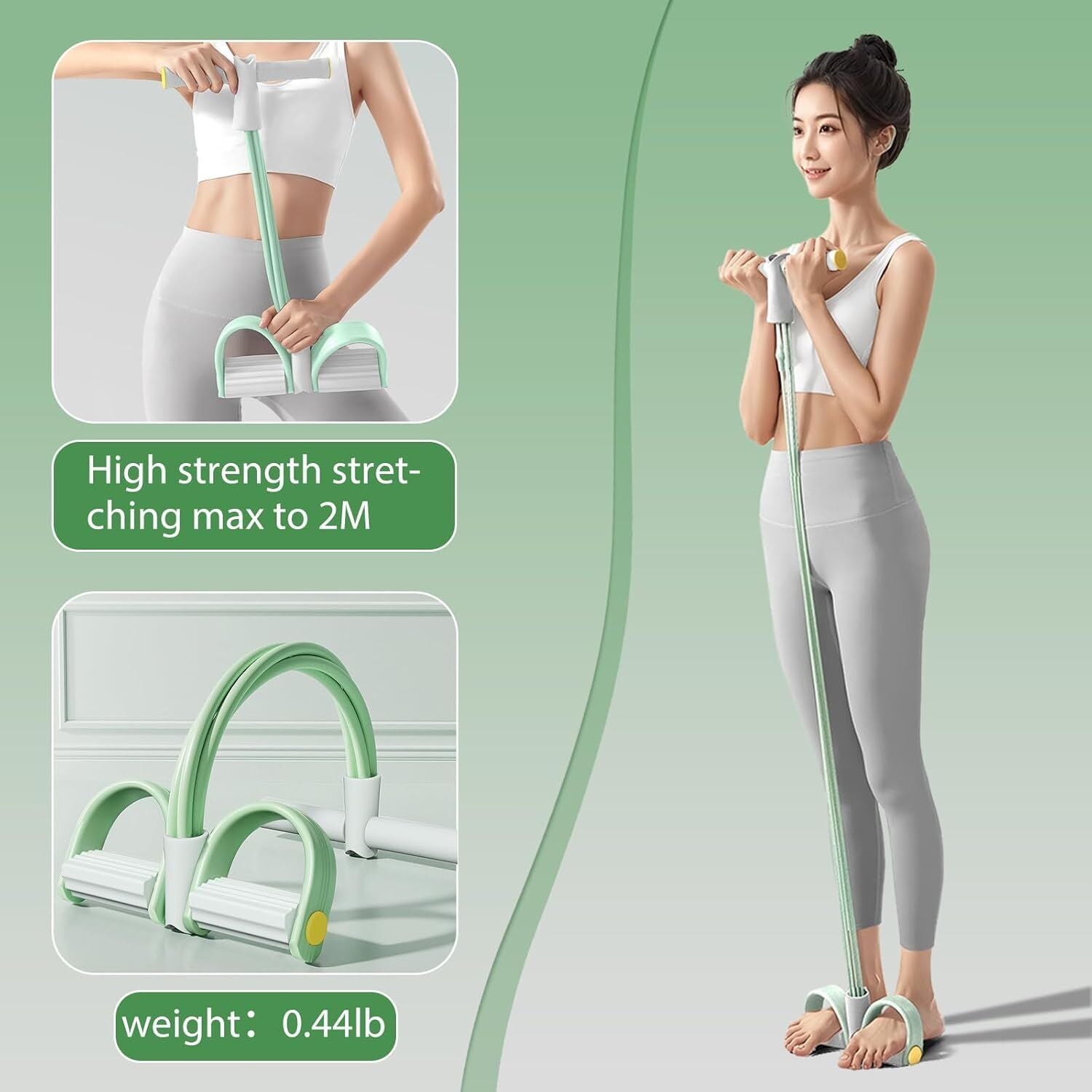 Multi-Function 6-Tube Resistance Band with Foot Pedal – 2M Stretchable Home Workout Equipment for Full Body Exercise – Adjustable Tension for Arms, Legs, Waist & Abs – Compact Design (Green)