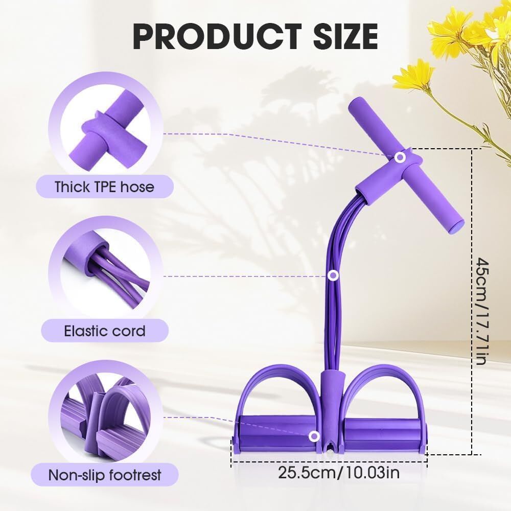 Multi-Function 6-Tube Resistance Band with Foot Pedal – 2M Stretchable Home Workout Equipment for Full Body Exercise – Adjustable Tension for Arms, Legs, Waist & Abs – Compact Design (Purple)