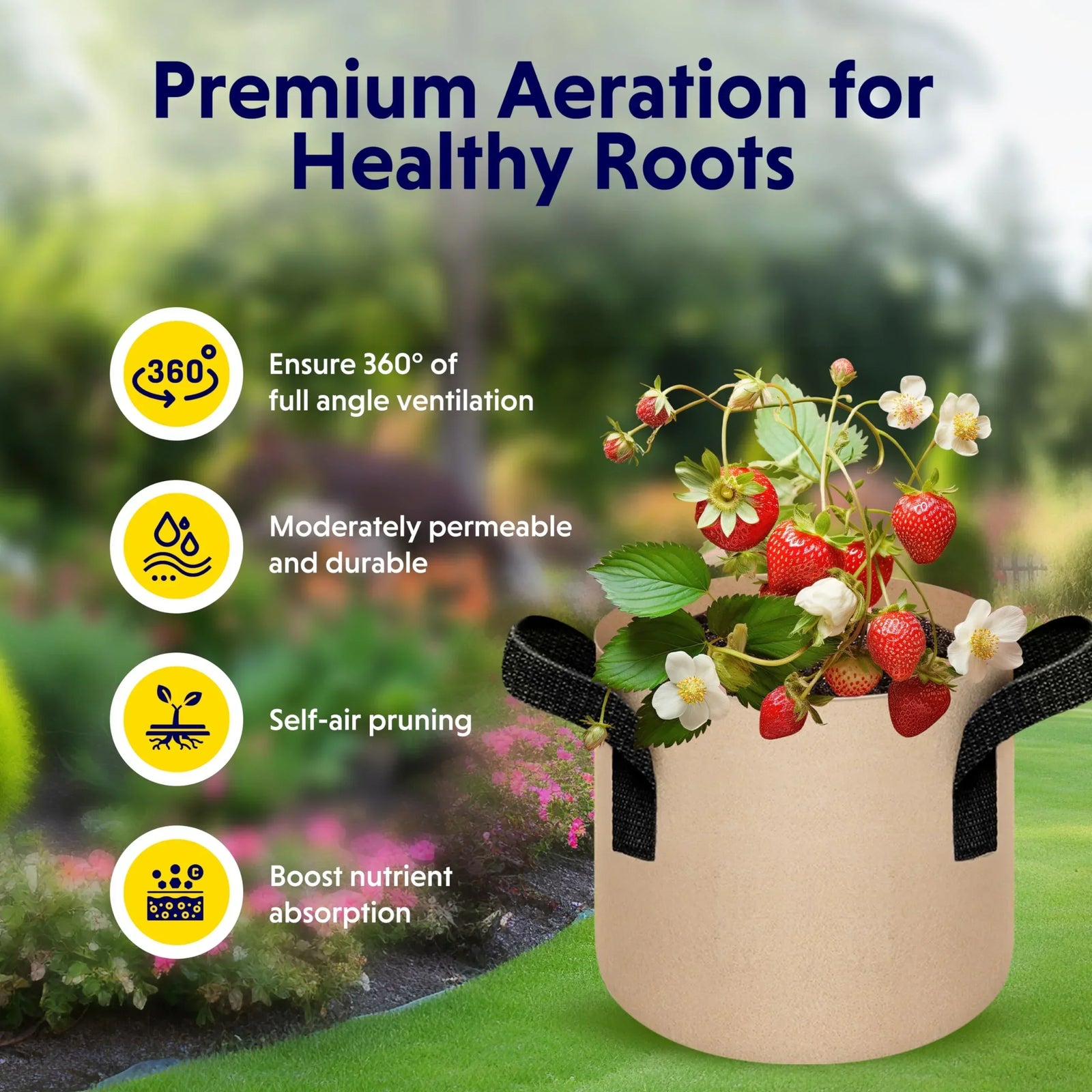 5-Pack 10-Gallon Fabric Grow Bags – Heavy-Duty Breathable Non-Woven Plant Pots with Handles for Vegetables, Herbs, Flowers (Camel)
