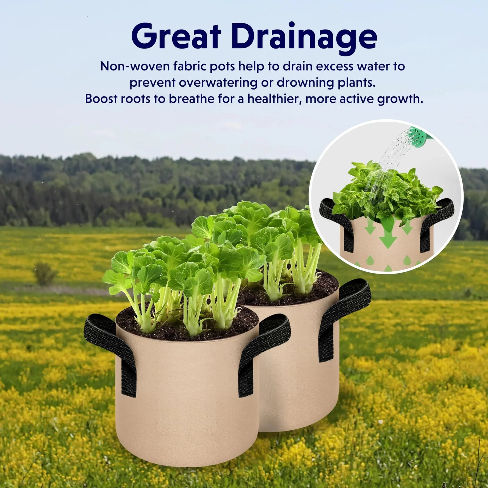 5-Pack 10-Gallon Fabric Grow Bags – Heavy-Duty Breathable Non-Woven Plant Pots with Handles for Vegetables, Herbs, Flowers (Camel)