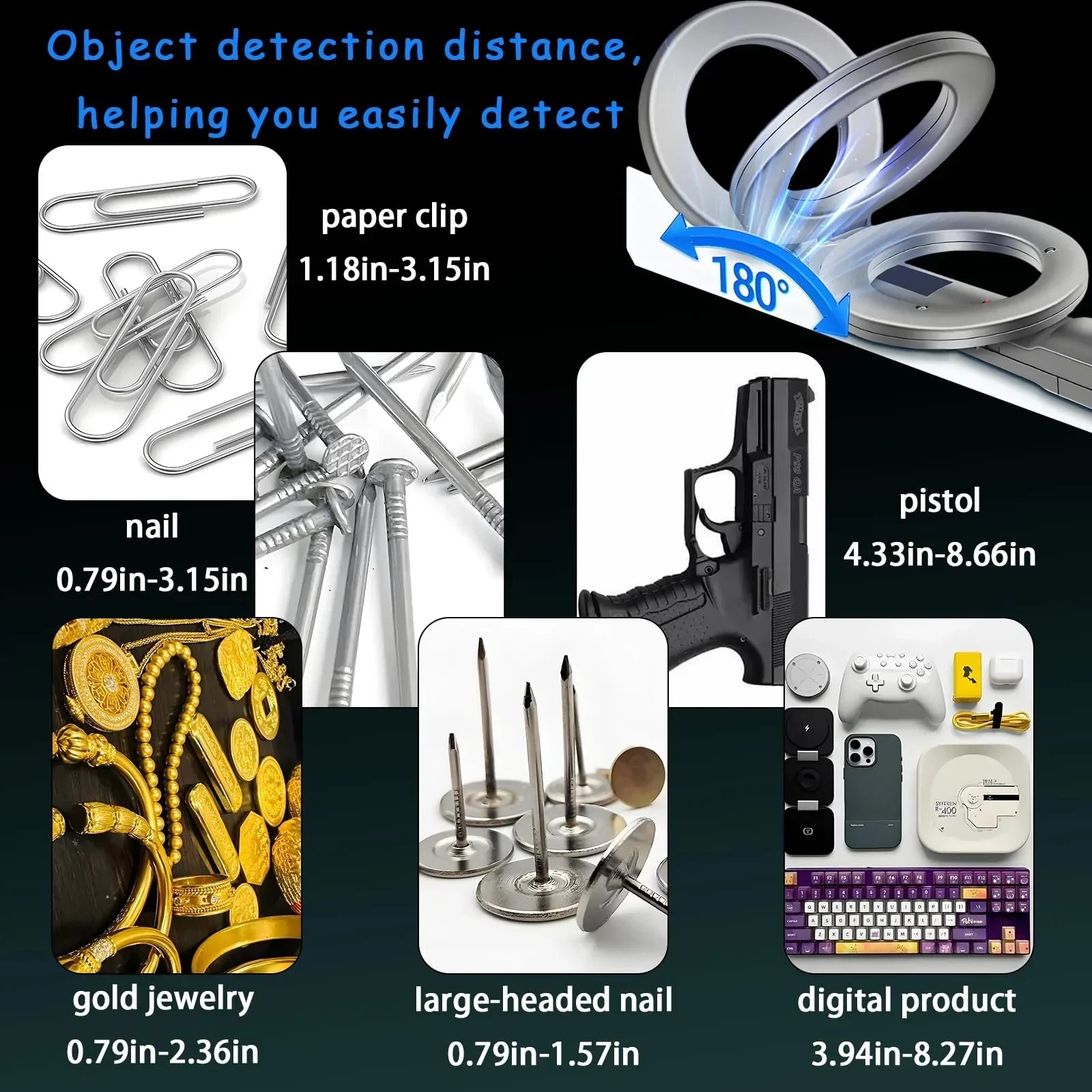 Portable Handheld Metal Detector with 180° Rotating Probe – Foldable Design, LED Indicator & Alarm, Ideal for Security Checks, Schools, Airports, and Outdoor Use (Gray)