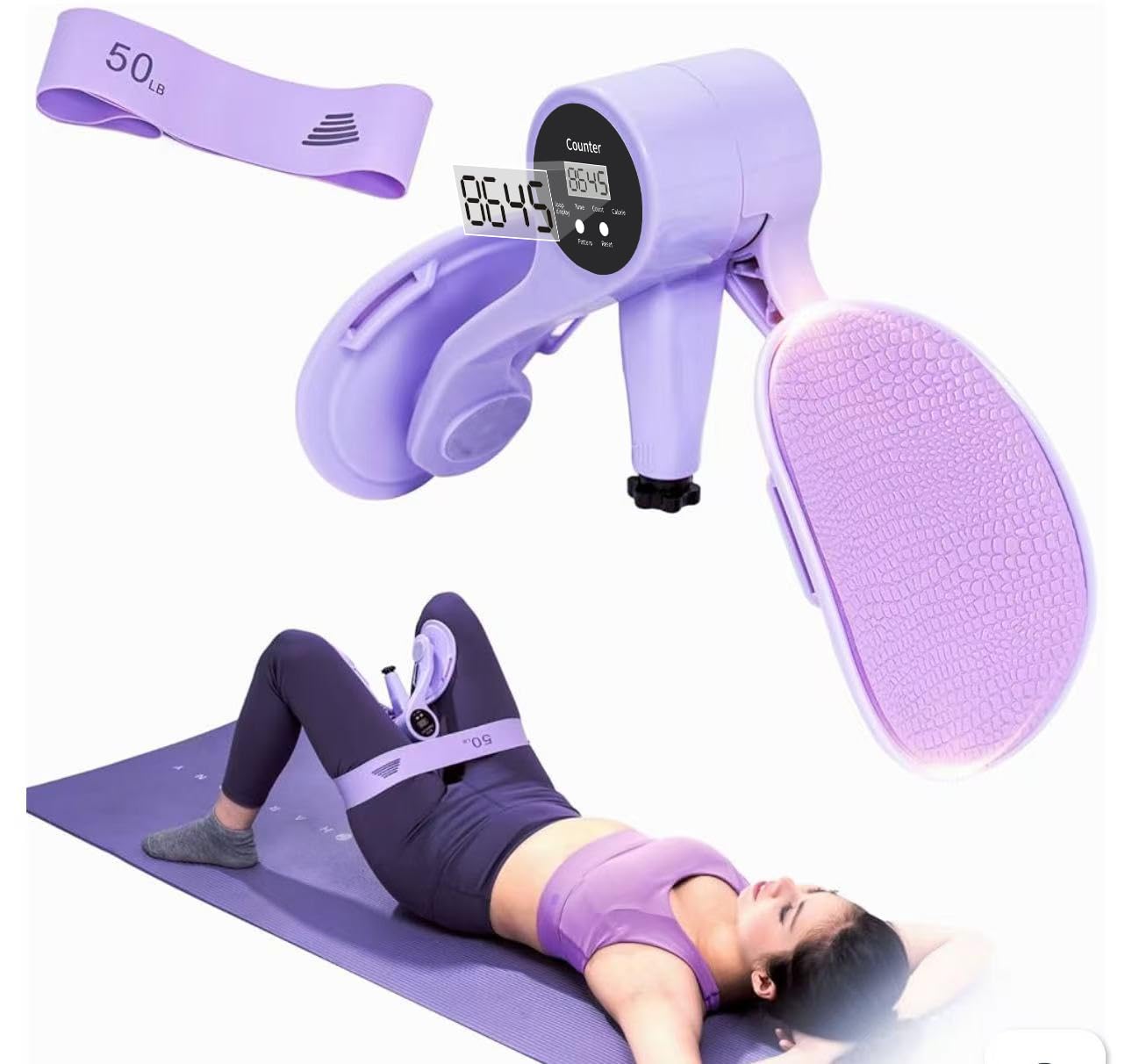 Smart Thigh Trainer with LED Display – 12-80lb Adjustable Resistance, 360° Rotation Kegel Exercise Equipment for Women (Purple) | Other Colors Available in Store